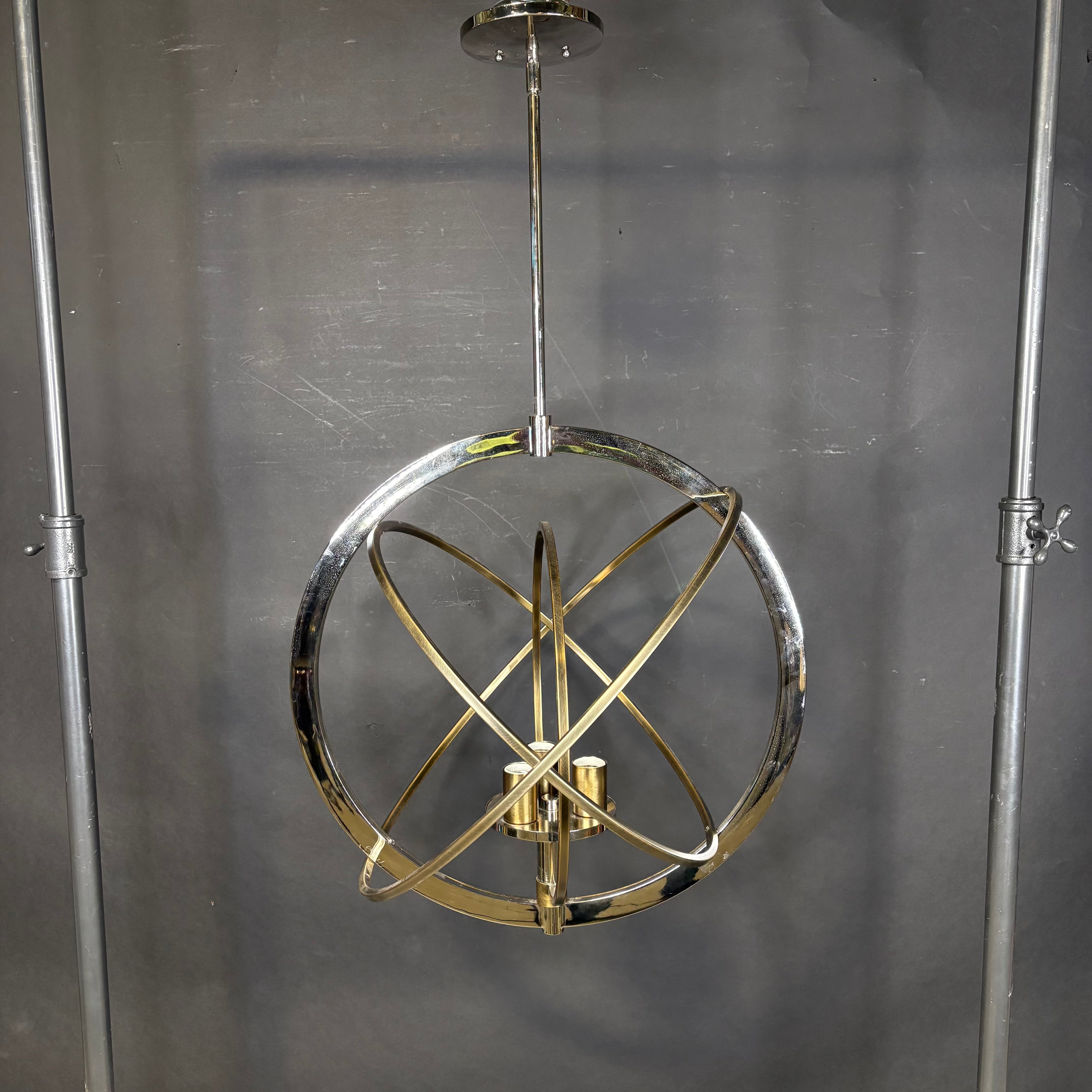 Kichler Ibis 3-Light Polished Nickel and Natural Brass Orb Ceiling Pendant 22.5” Diameter x 39”