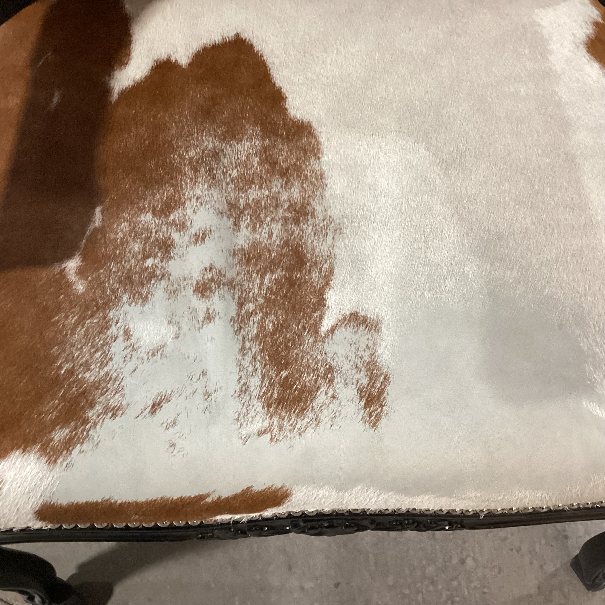 Carved Wood Cowhide & Grey Velvet Nailhead on Casters Chair 28"x 25"x 37"