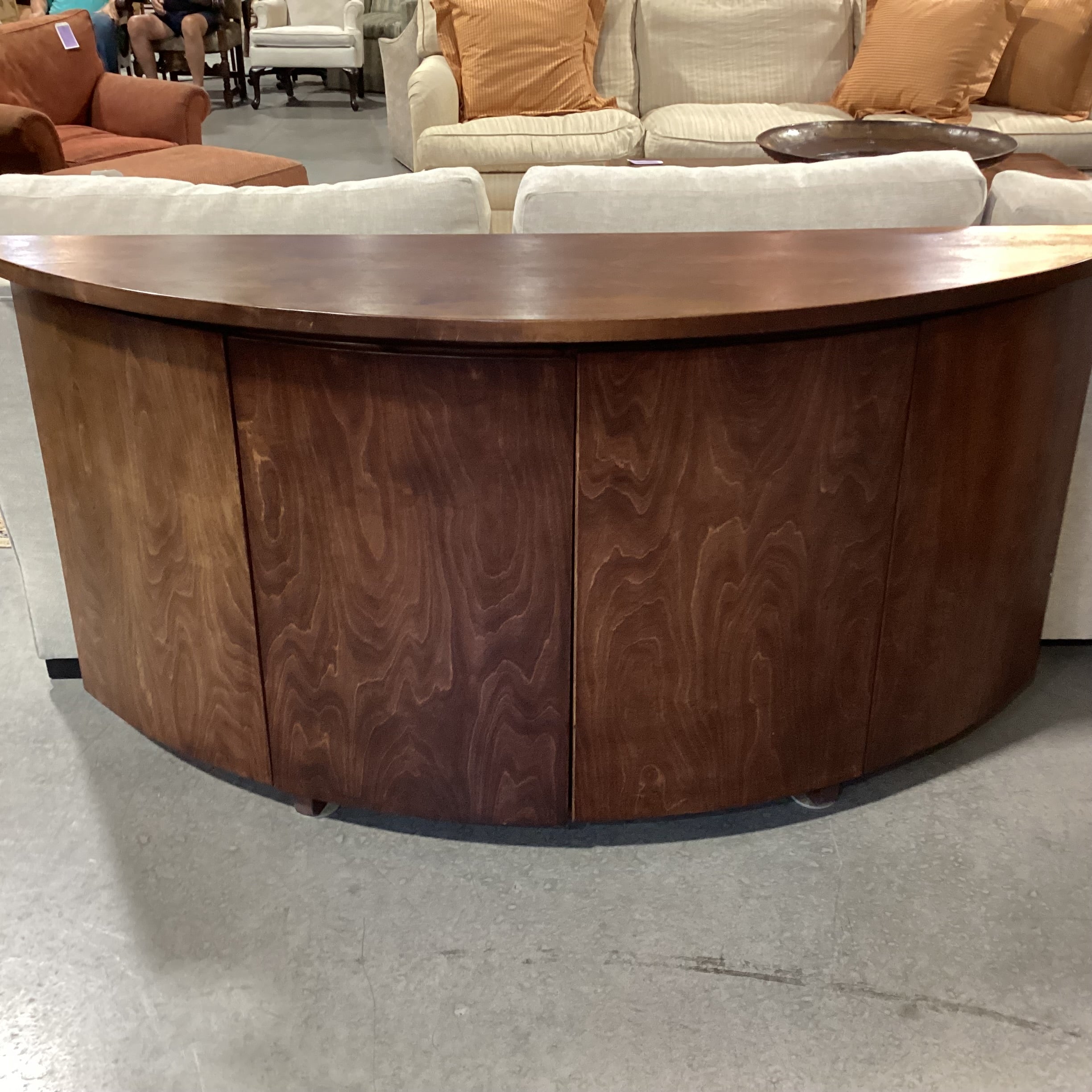 Finish Wood Half Moon 2 Door with Shelves Console 73.5"x 18.5"x 34.5"