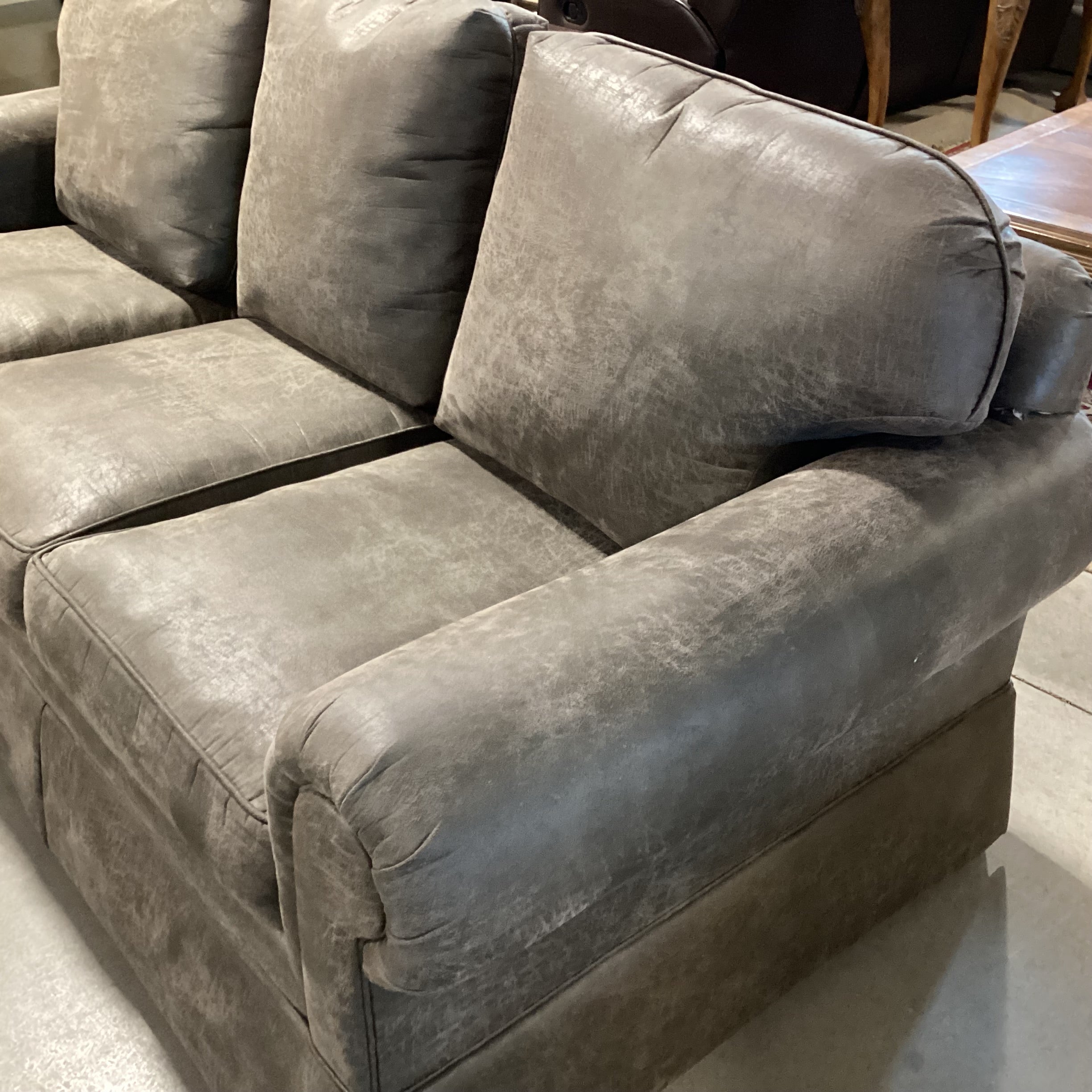 Grey Brown Textured ultra Suede & Down Fill Queen Sleeper Sofa 87"x 39"x 32"