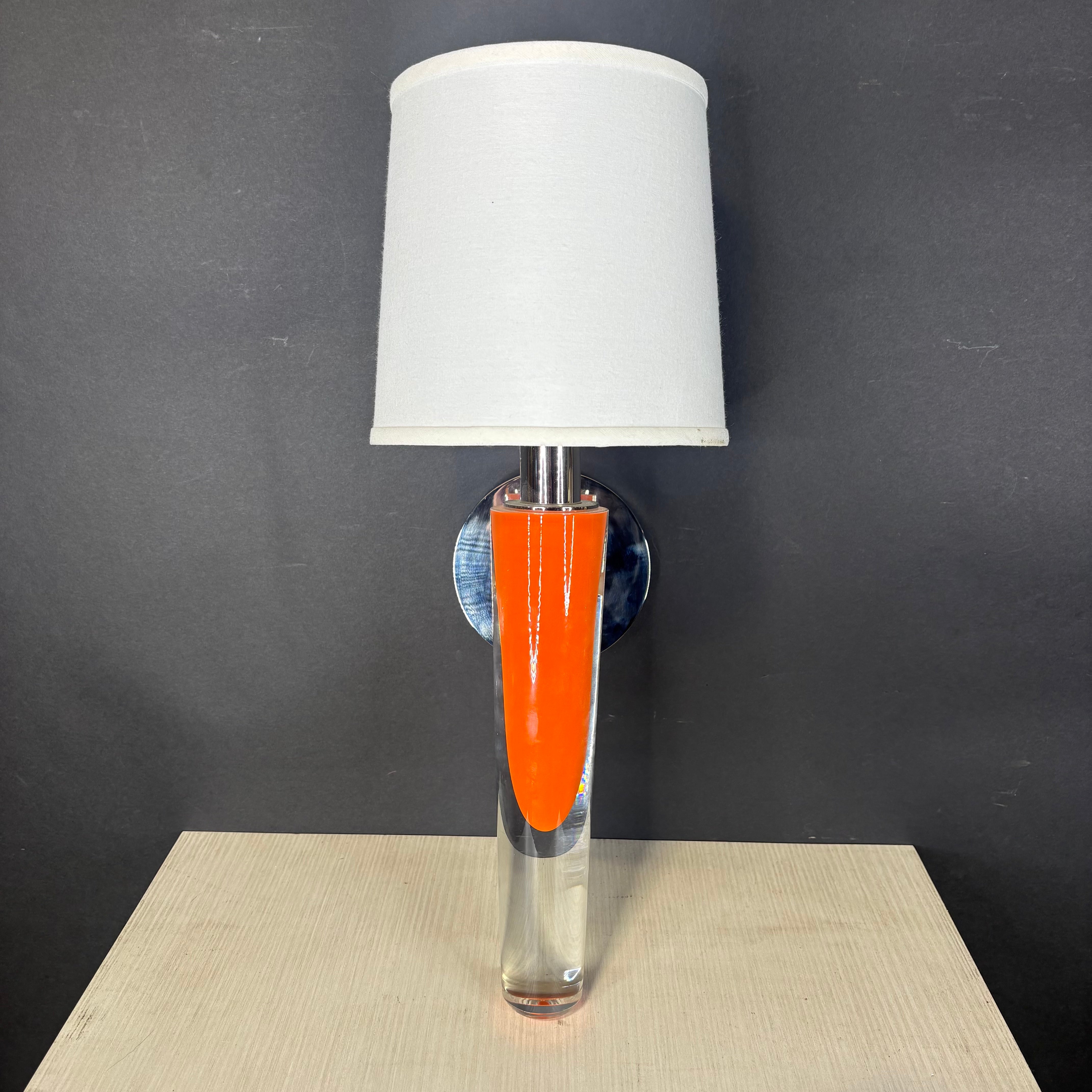 Boyd Grasse 1-Light Polished Nickel and Orange Glass with Shade Wall Sconce 7”x 18”x 7.5”