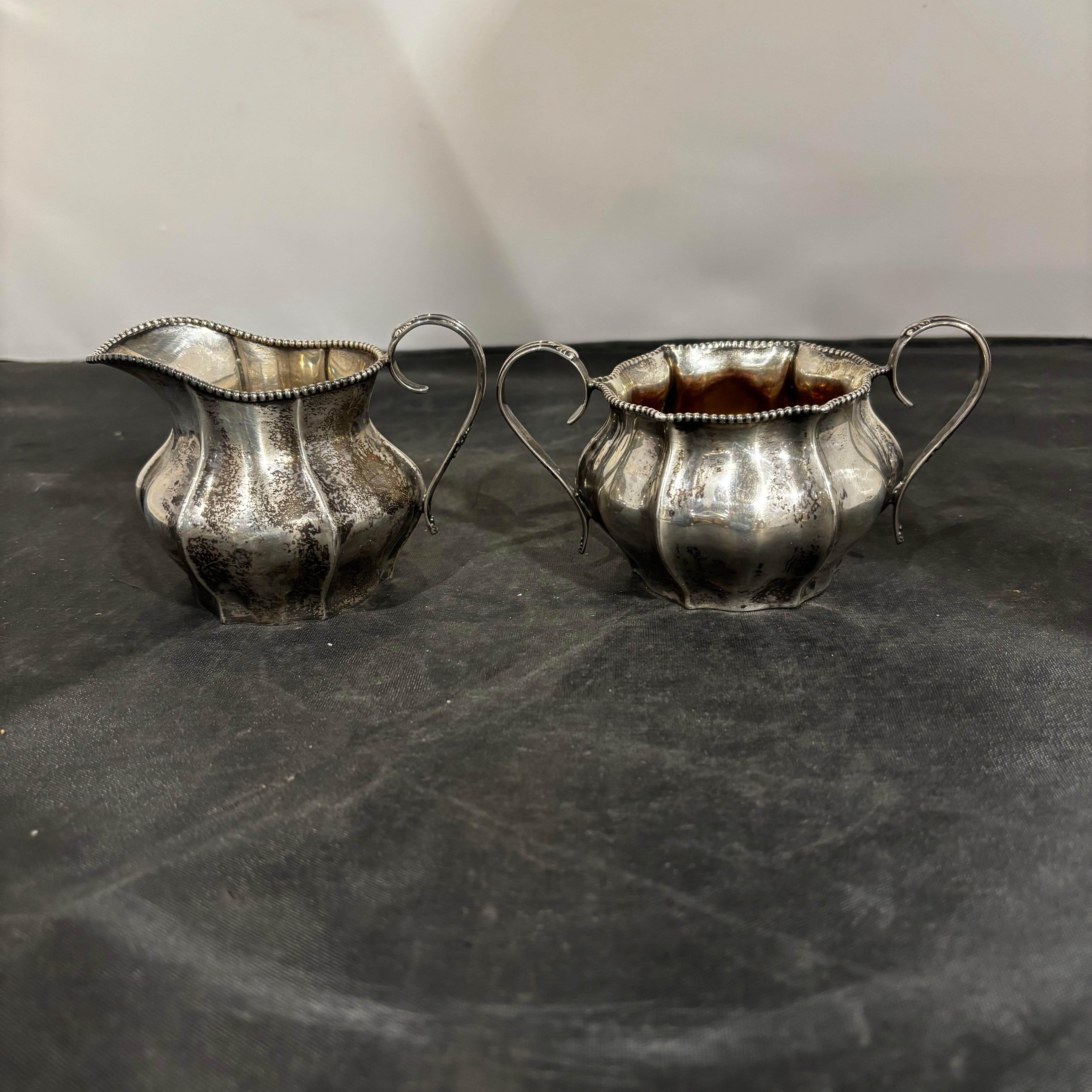 2 Piece Antique Sterling Silver Reed & Barton Sugar Creamer Set