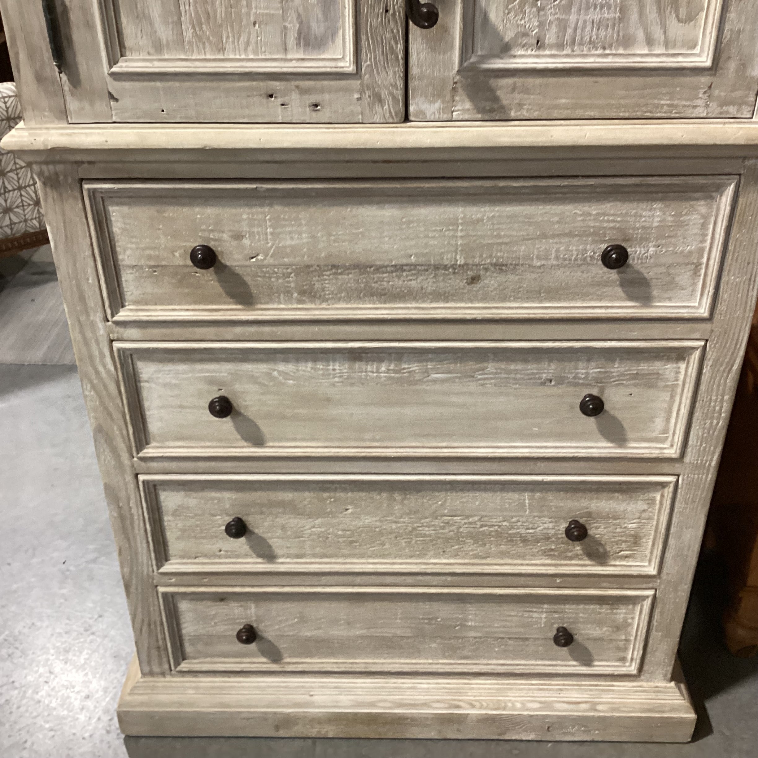 Custom Cabinetry Washed Solid Wood 2 Door 4 Drawer Armoire 38"x 22"x 90"