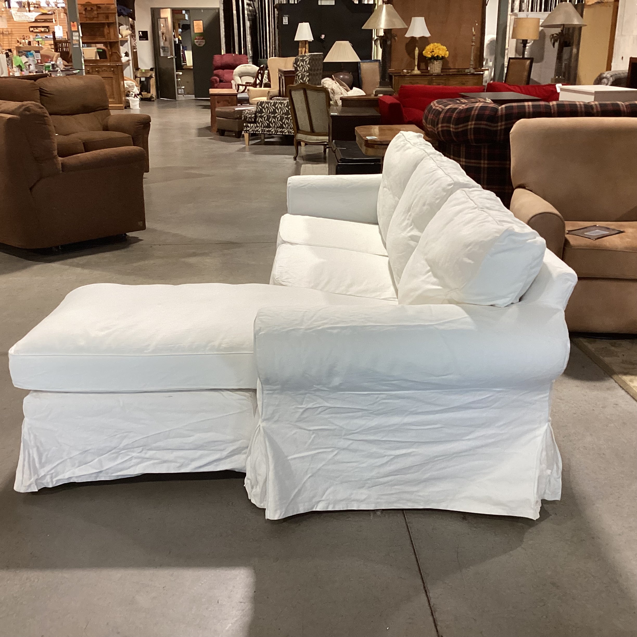 Ikea EKtorp White Slipcovered Changeable Right or Left Chaise 2 Piece Sectional 100"x 65"x 34"x 30"