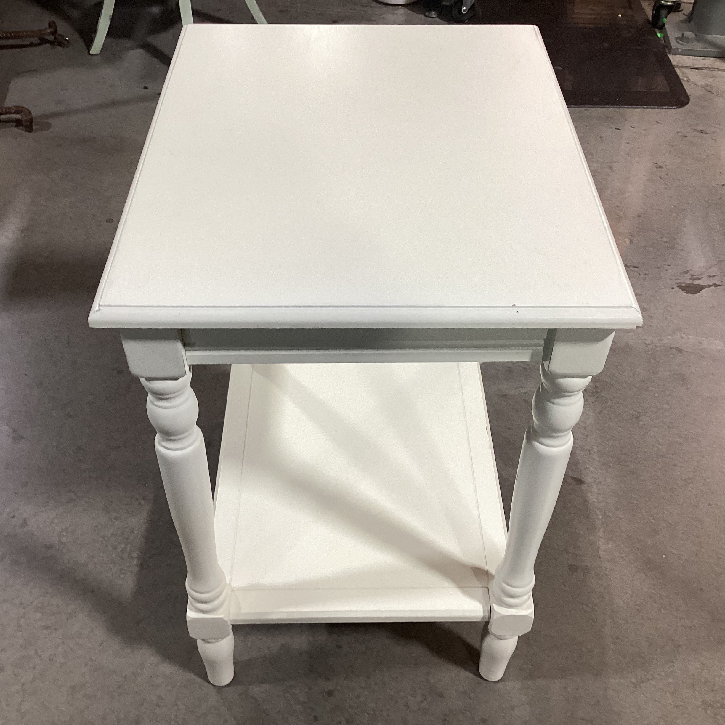 Ivory Painted Carved Wood 2 Tiered End Table 20"x 16"x 24.5"