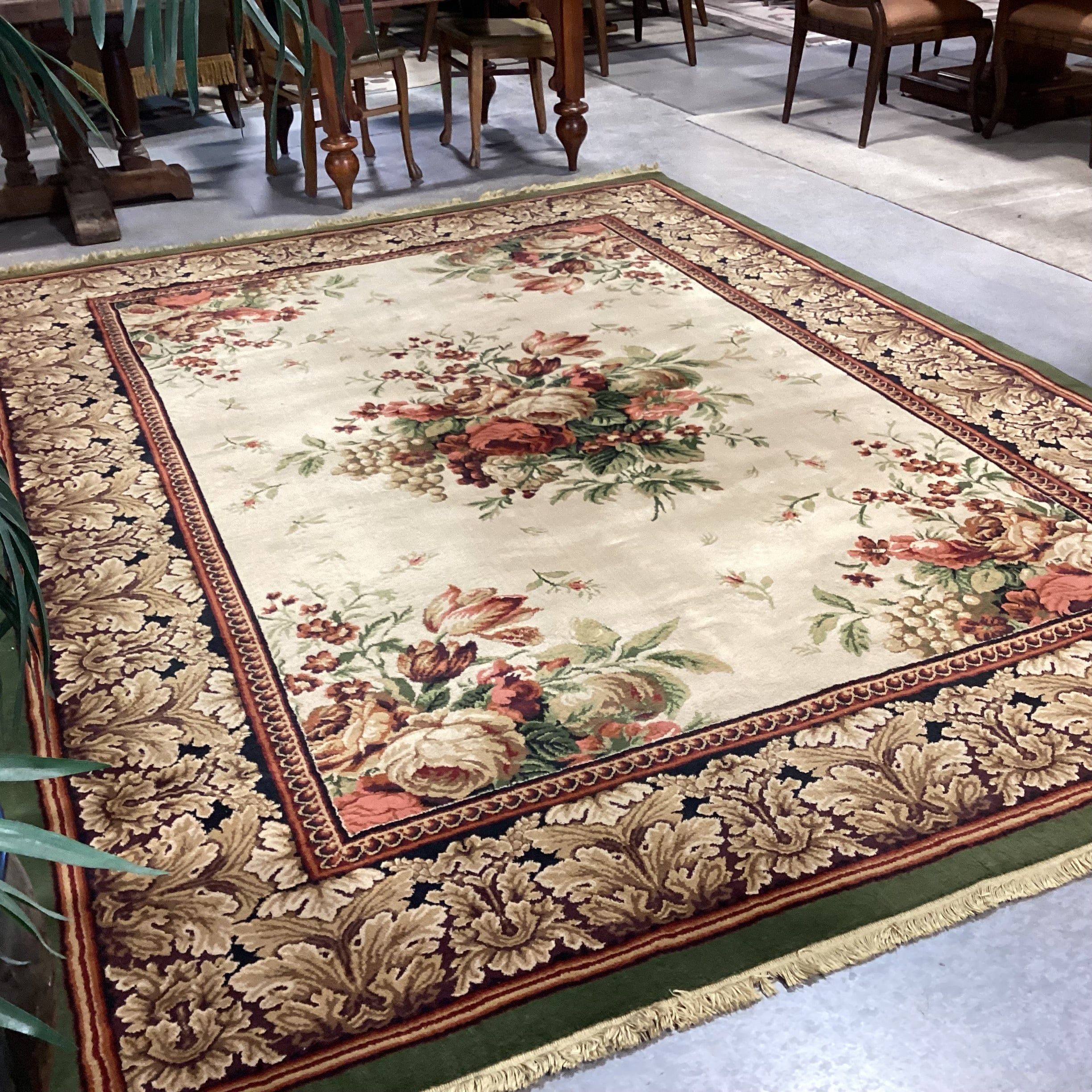 Golden Red & Olive Floral with Fringe Rug 8' x 11'