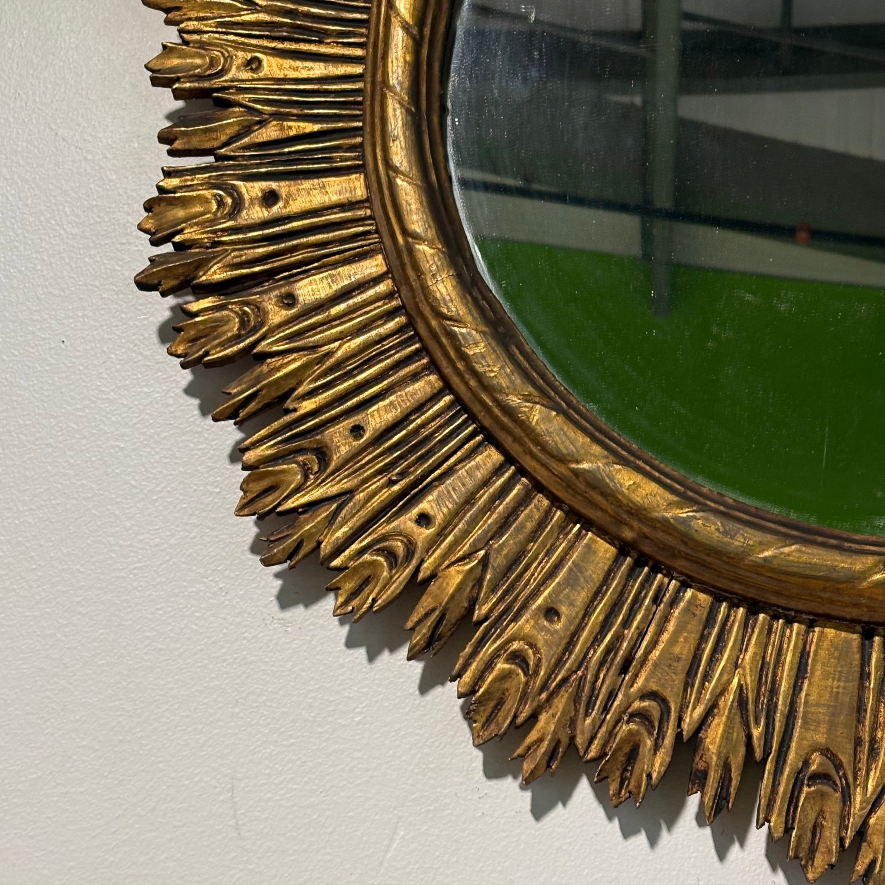 Gold Painted Wooden Sunburst Mirror