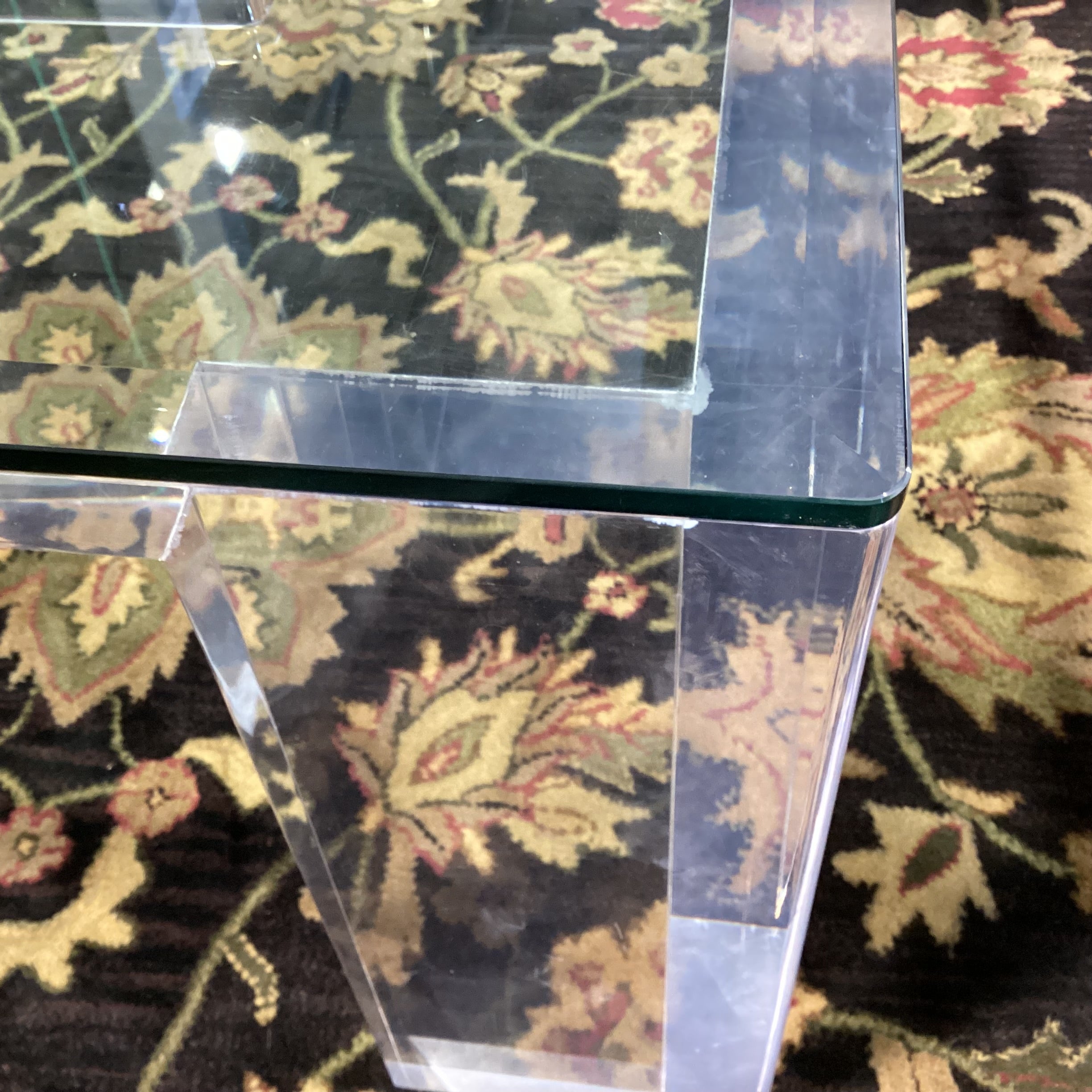 Modern Lucite & Glass Coffee Table 42"x 42"x 19"