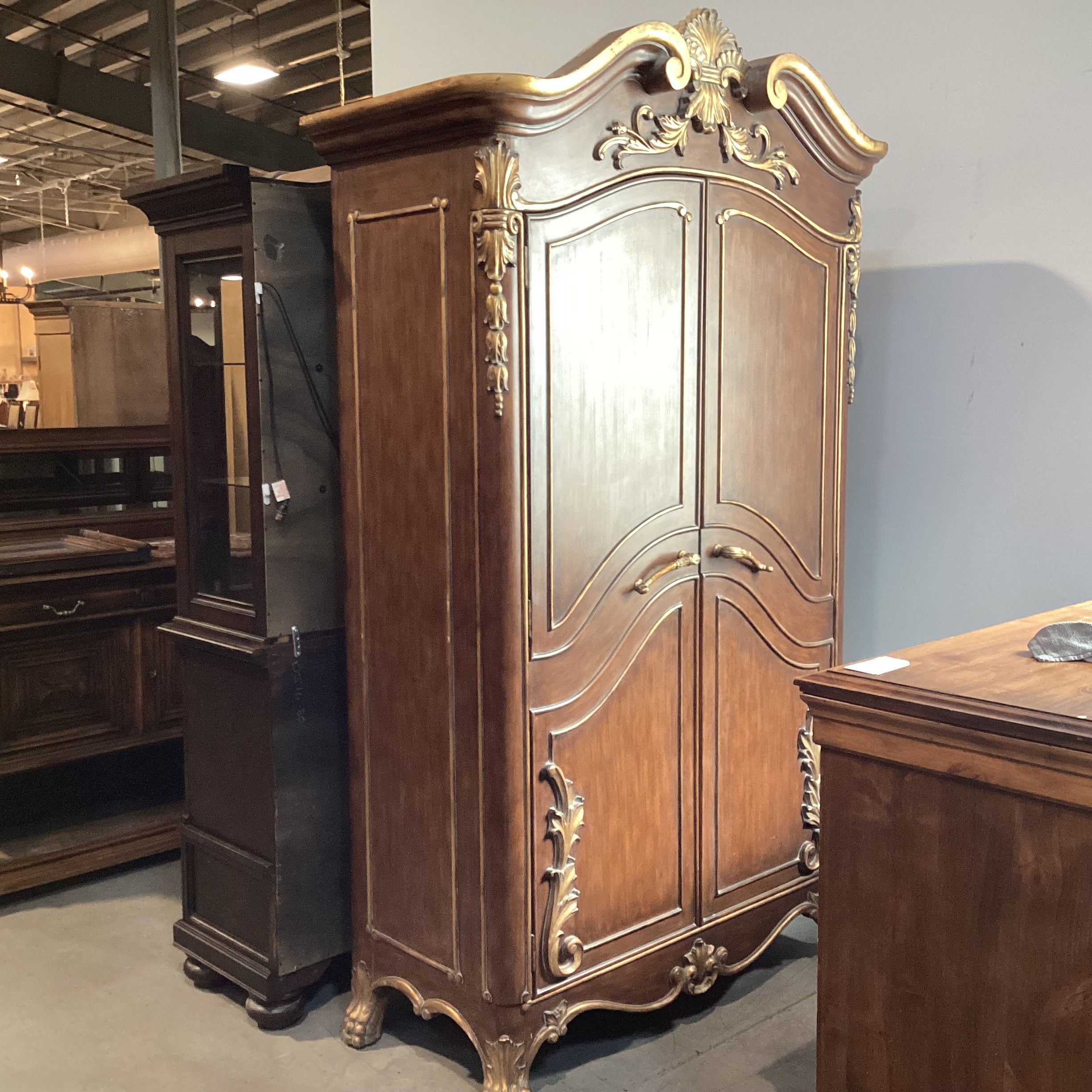 Ornate Carved Wood with Gold Accent 2 Door 3 Drawer Wardrobe Armoire 54"x 25"x 93"