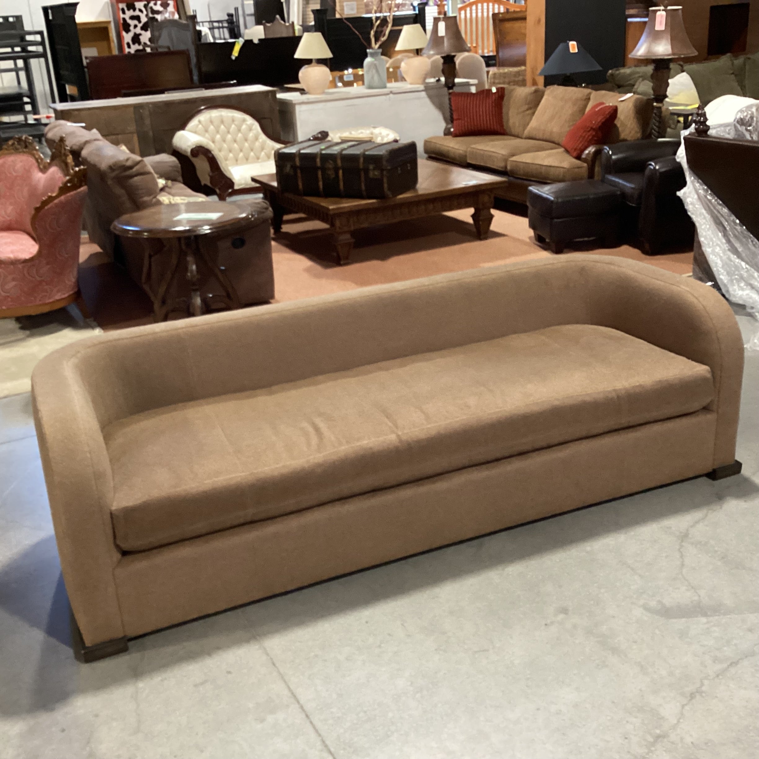 Thom Filicia Home Collection for Vanguard Camel Wool Curve Back & Arm Down Sofa 96"x 38"x 28"