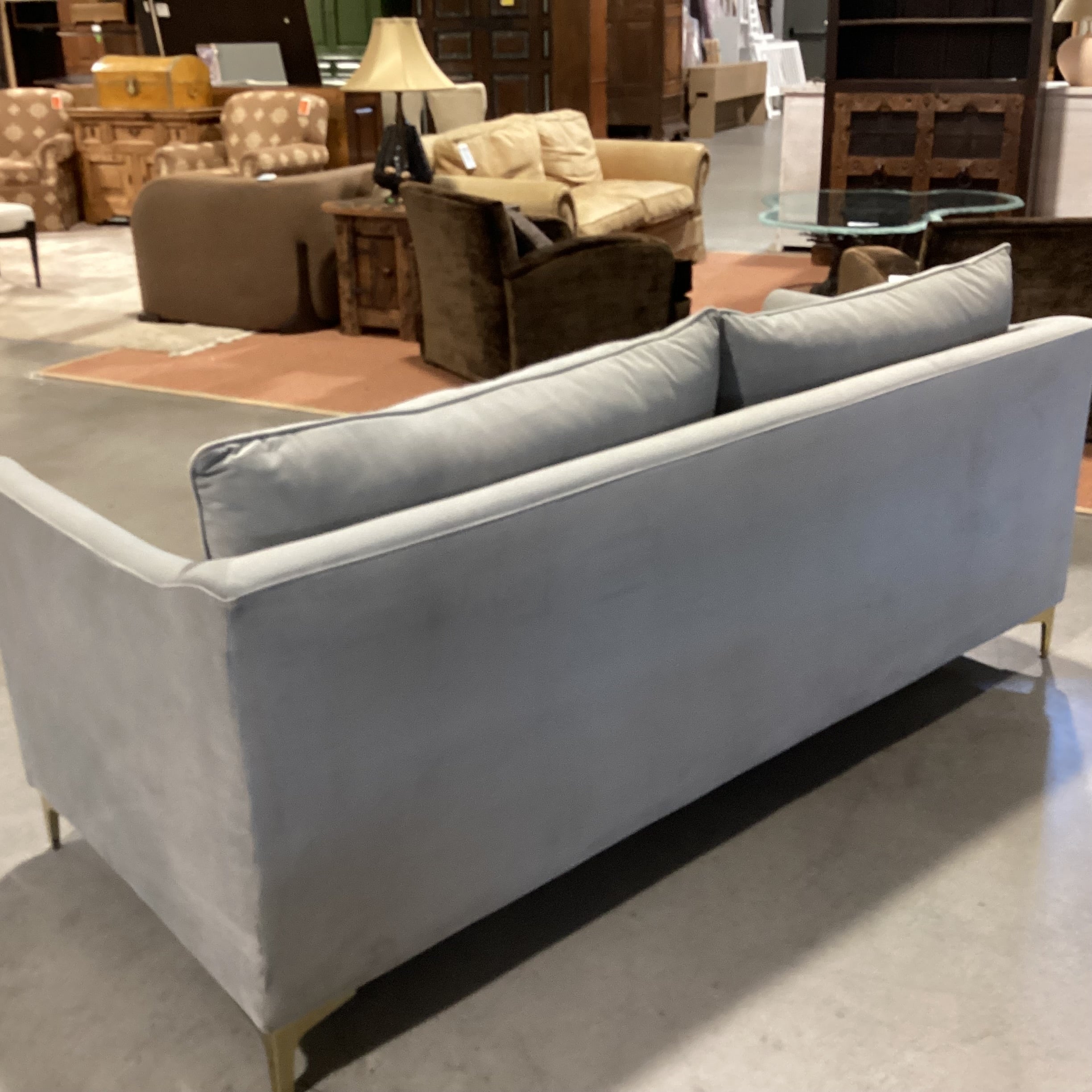 Grey Plush Velvet with Gold Metal Legs Modern Sofa 81"x 34"x 31"
