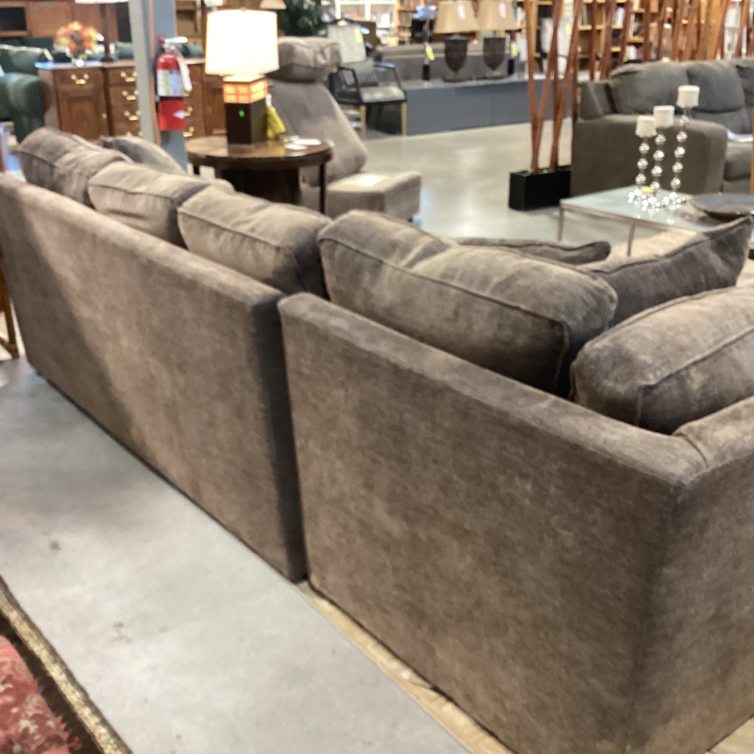 Rowe Furniture Taupe Grey Brown Woven Down Mix 2 Piece Sectional  118"x 92"x 42"x 32"