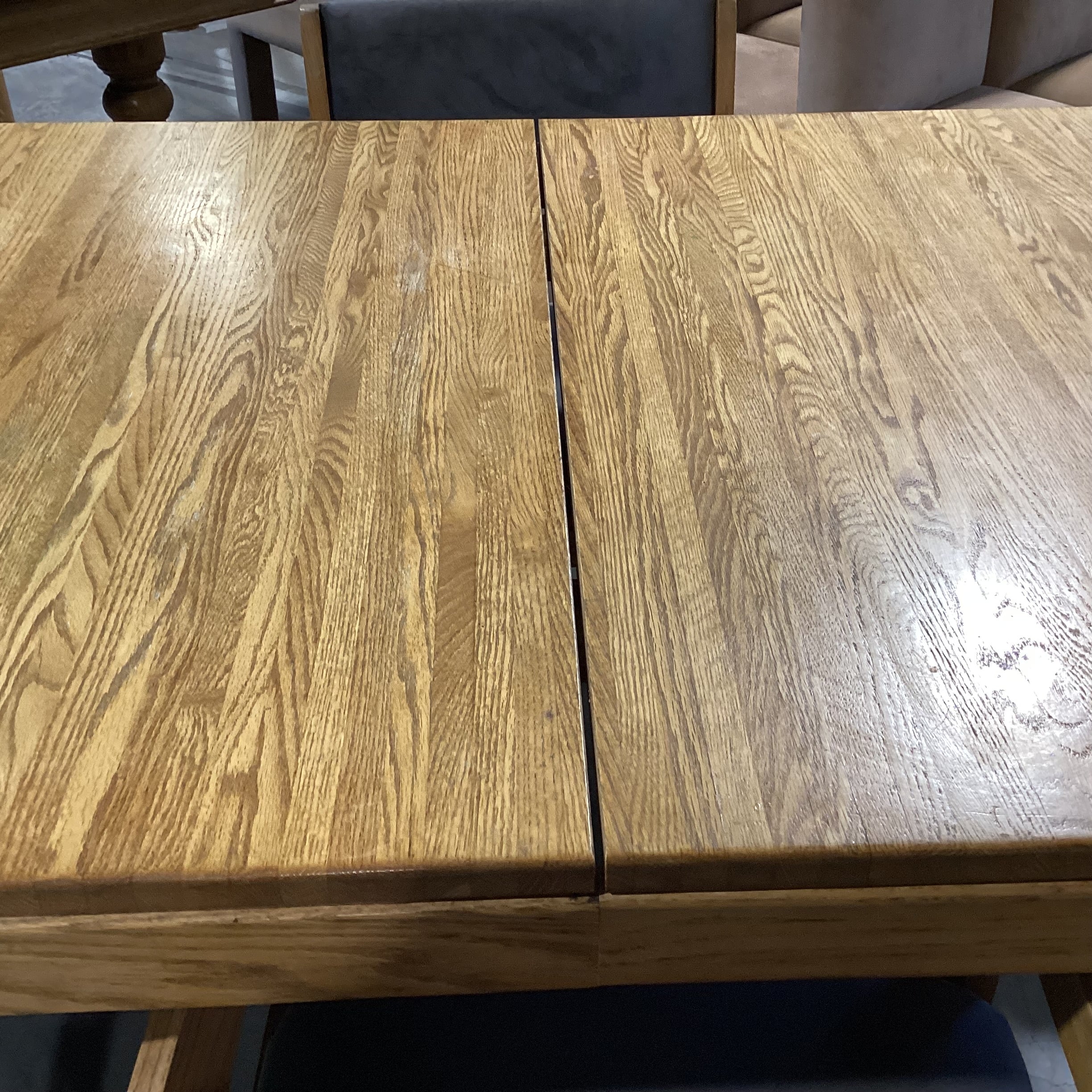 Vintage Oak Table with 4 Grey Velvet Chairs Dining Set 59"x 42"x 29.5"