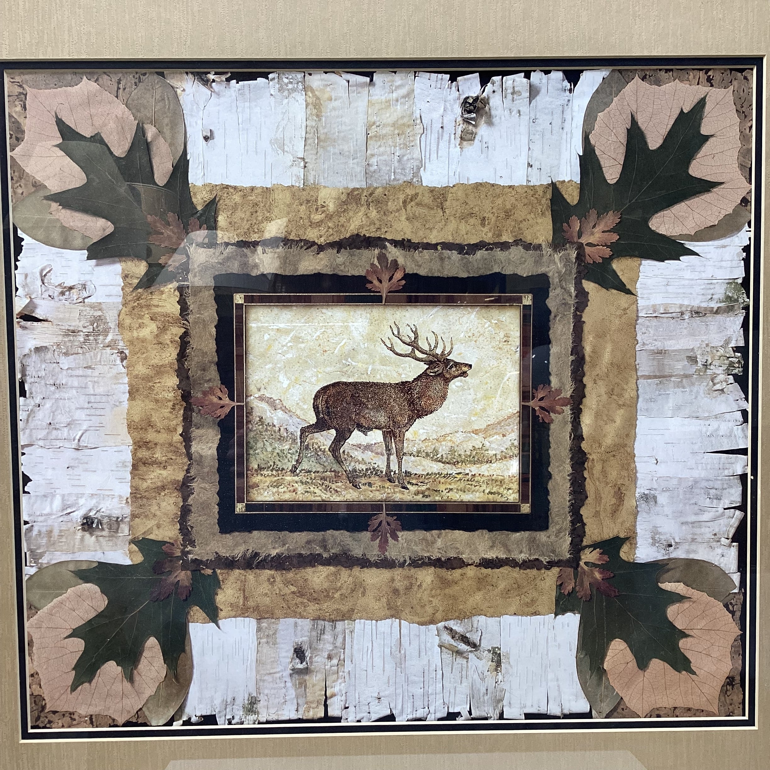 Pamela Gladding "Elk" Nature Collage Print In Wooden Frame 31" x 29"
