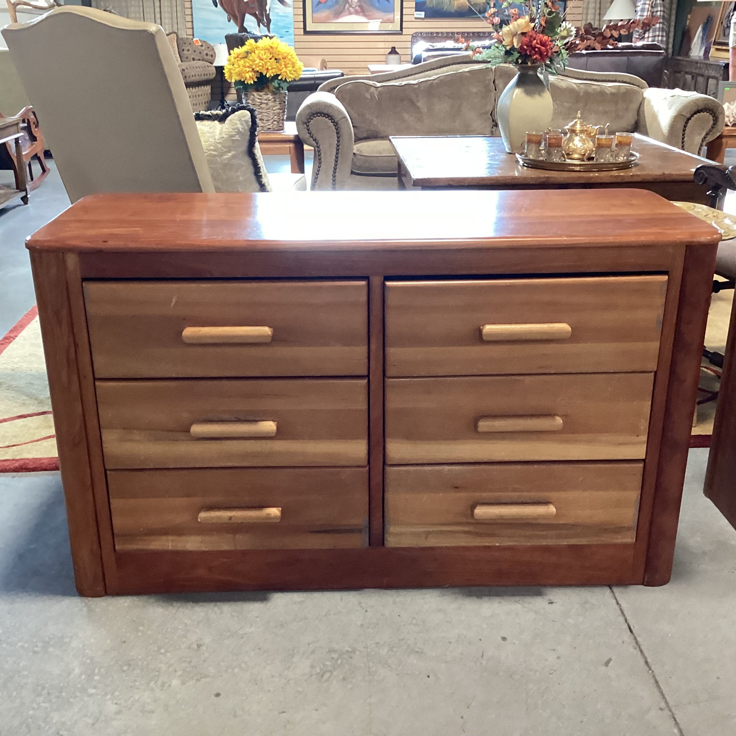 Vintage 2 Tone Wood 6 Drawer Dresser 50"x 19"x 29.5