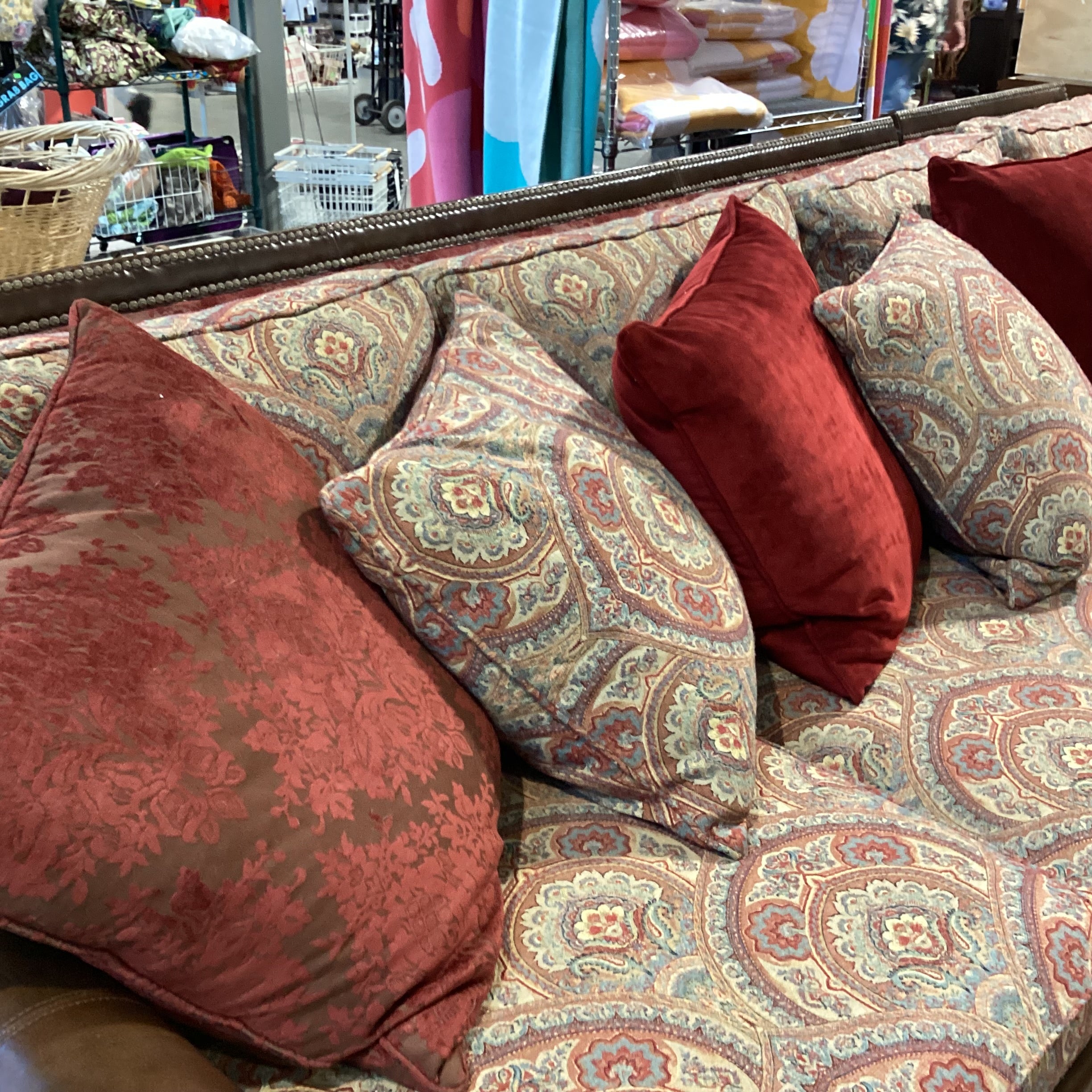 Massoud Luxery Western Leather Nailhead Ornate Floral & Reverse Velvet 2 Piece with Chaise Sectional 130"x 72"x 45"x 38"