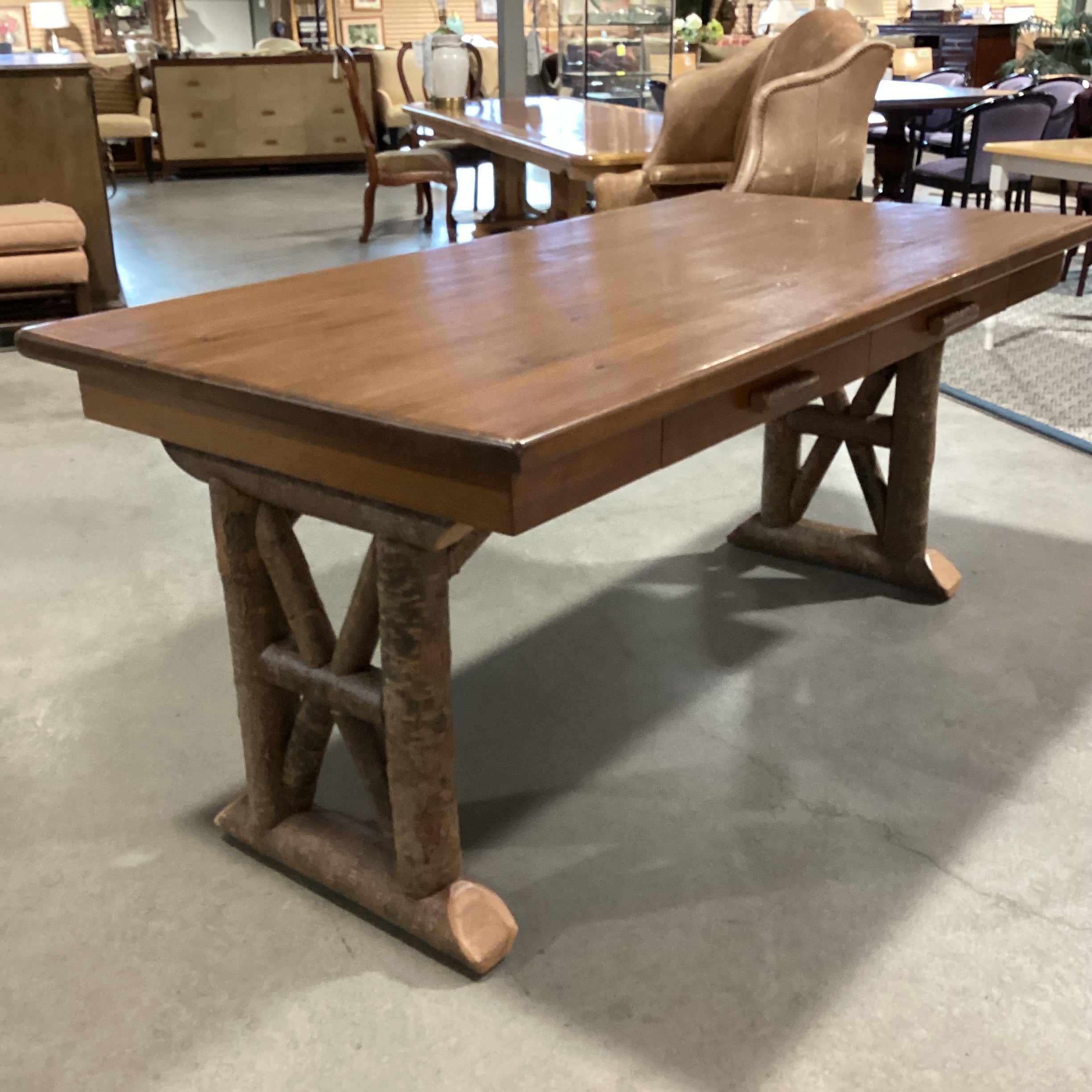 LaLune Collection Hickory Log & Solid Wood 2 Drawer Custom Desk 72"x 36"x 32"