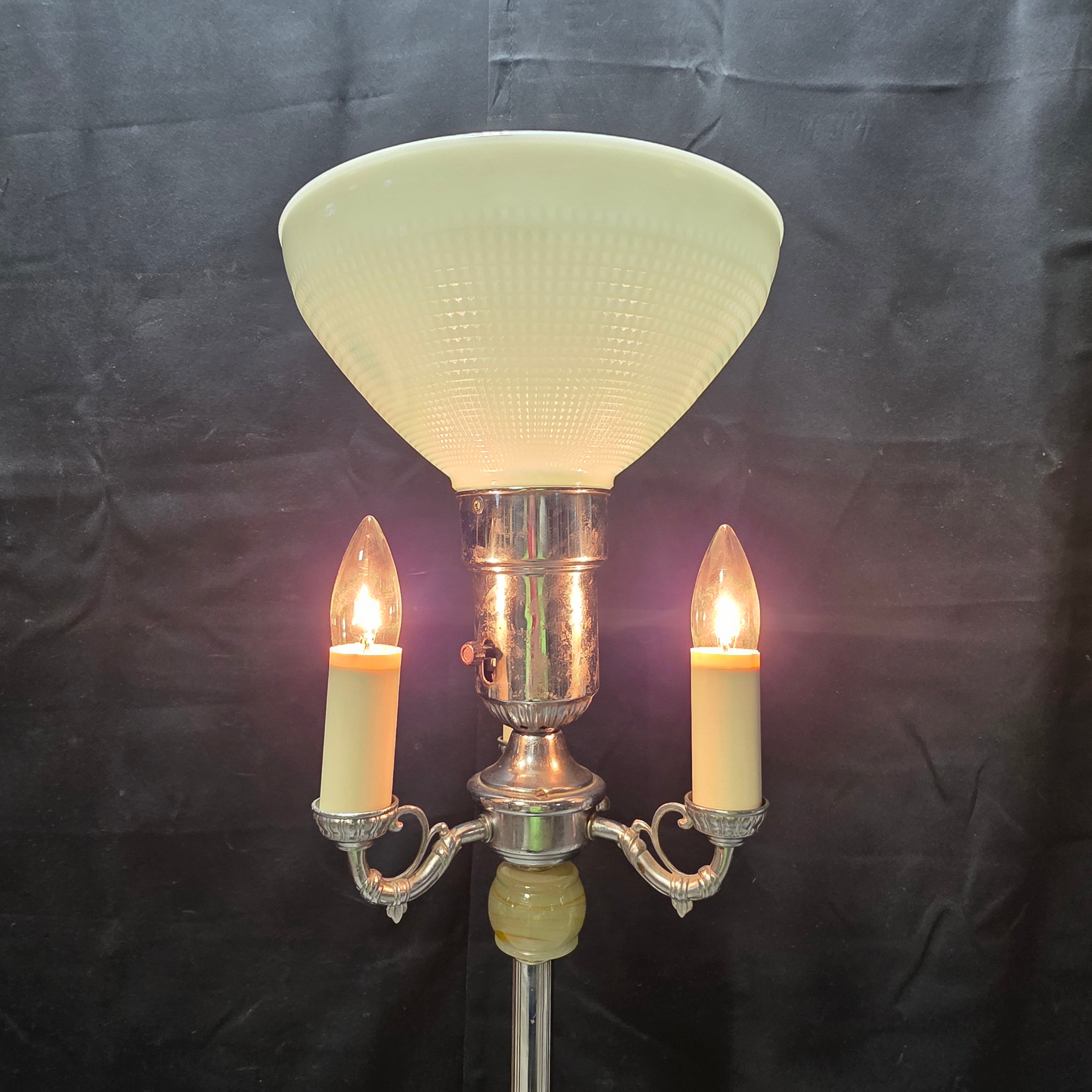 Art Deco 1950's Slag Glass 5 Light Floor Lamp 11" D x 60"