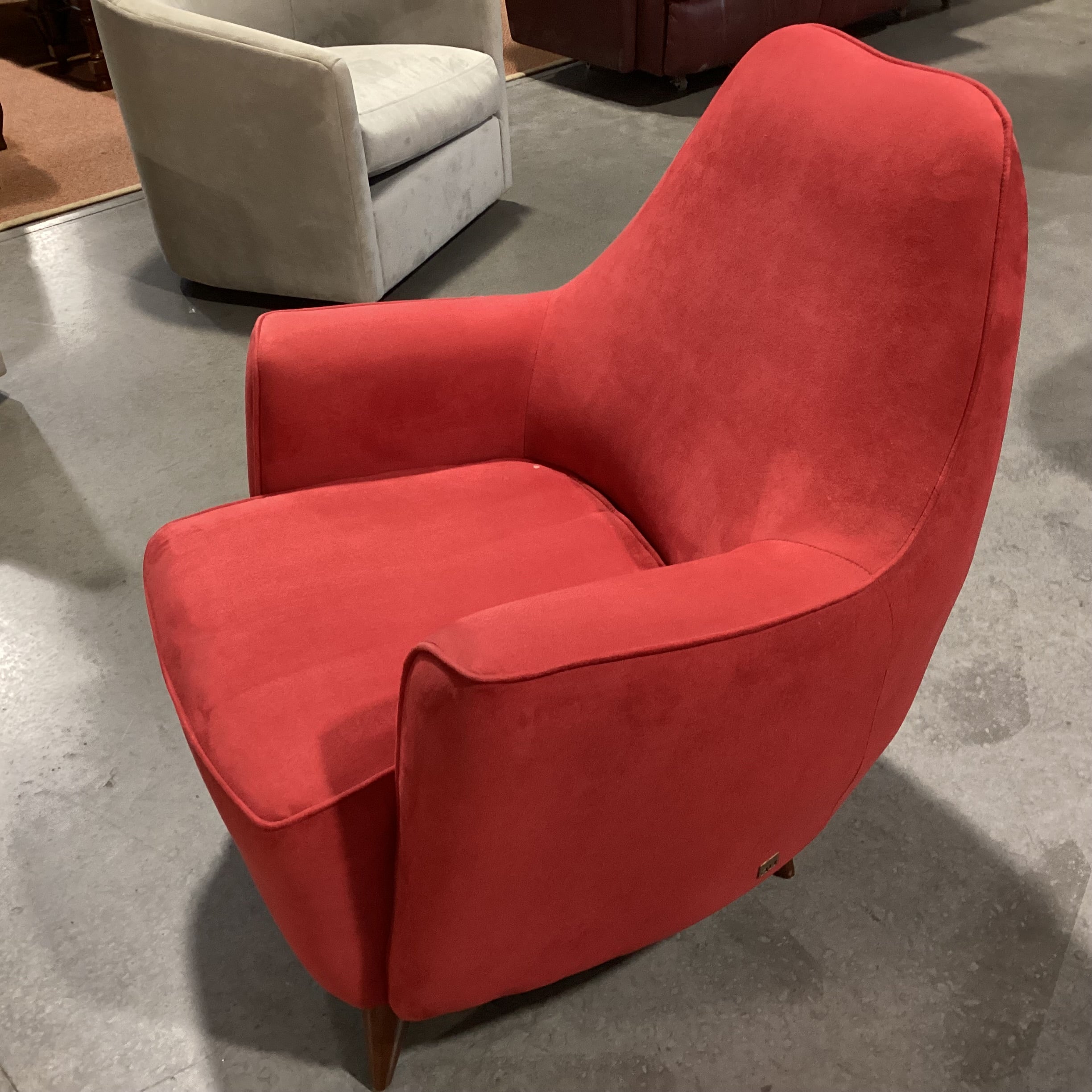 American Leather Furniture Mid Century Style Red Ultra Suede Chair 24"x 35"x 36"