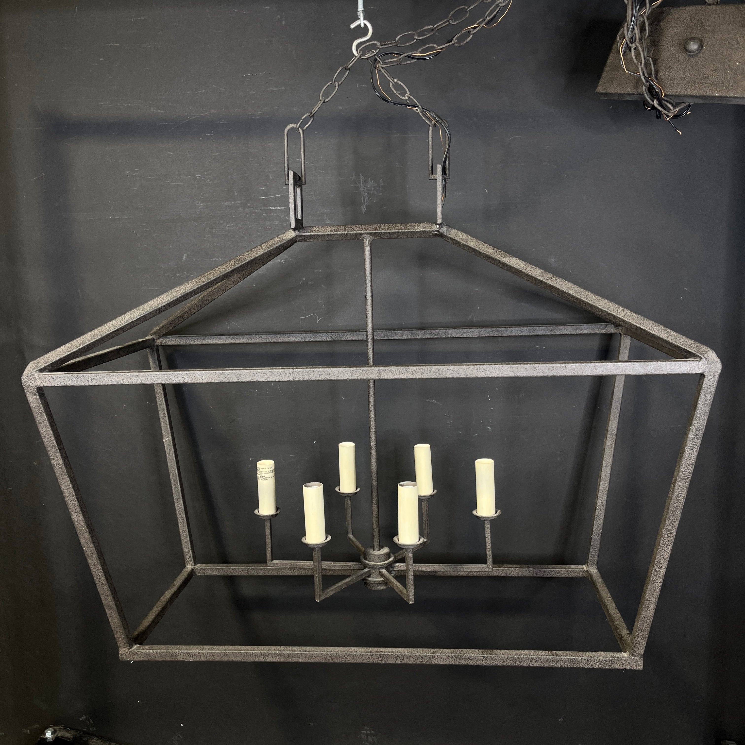 Currey and Co. Denison 6-Light Mole Black Wrought Iron Lantern Chandelier 40”x 20”x 35” - 190”