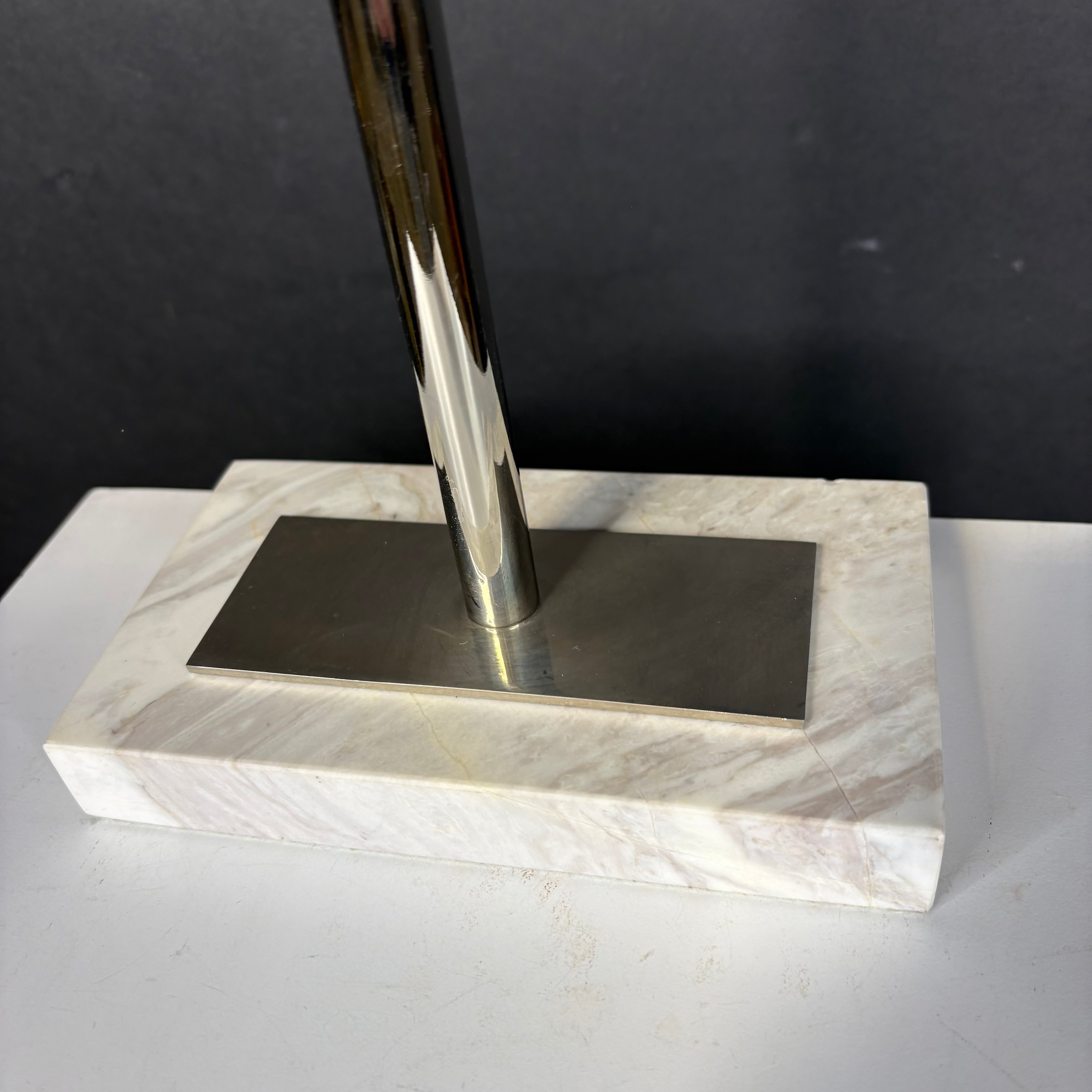 Robert Abbey Logan Buffet Polished Nickel and White Marble with Shade Table Lamp 11”x 6”x 29.5”