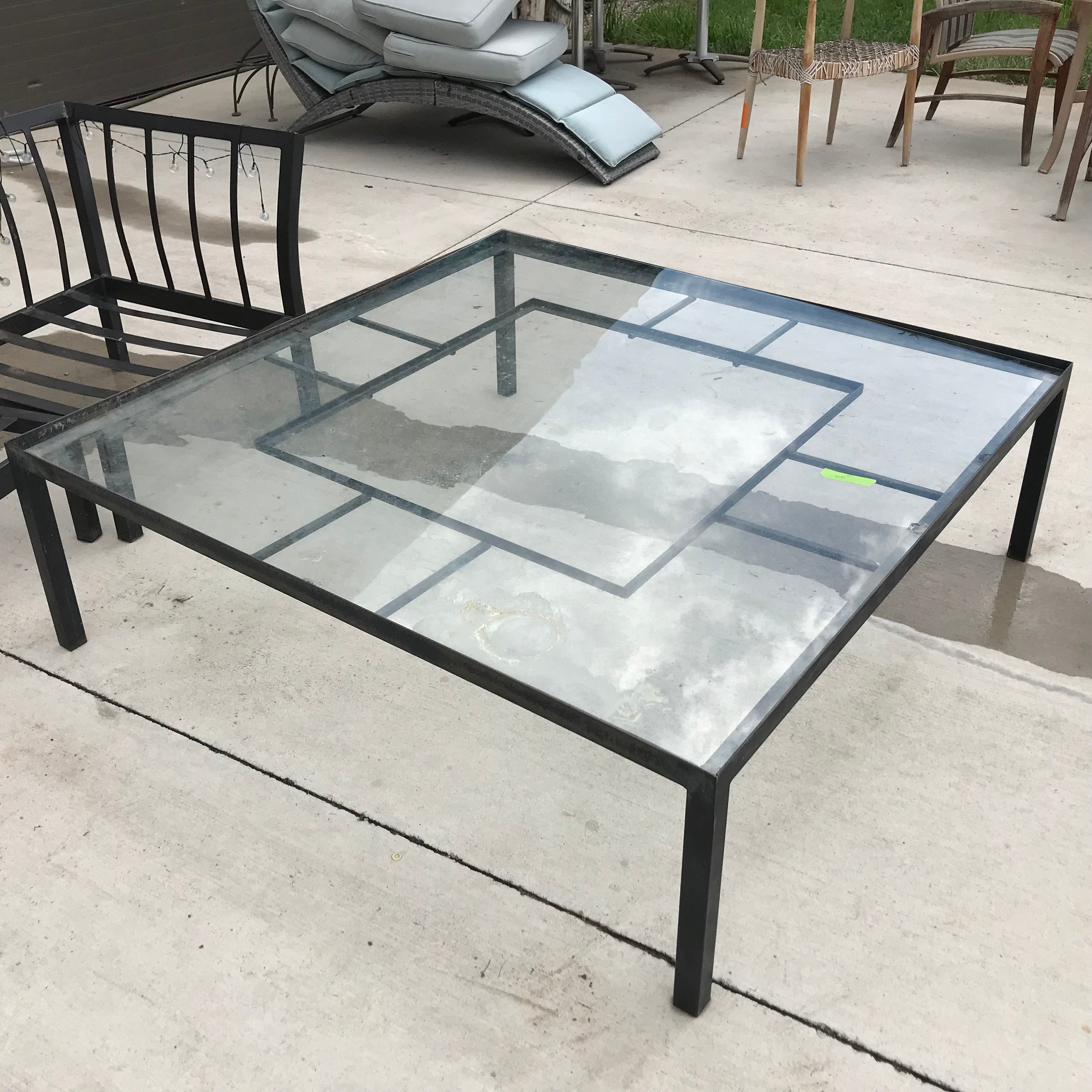 Glass&Metal Outdoor Patio Table 54"x 54"x 17"