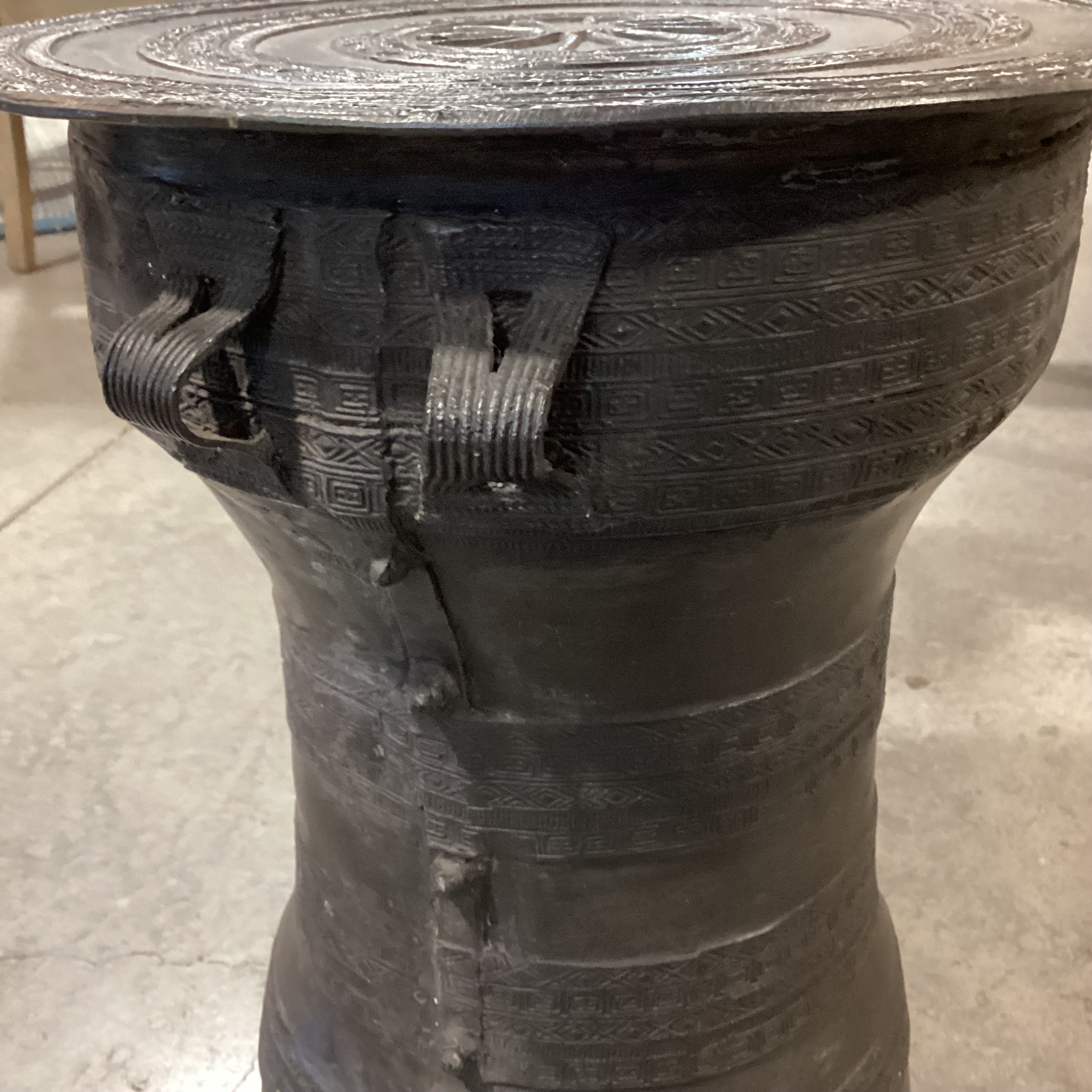 Asian Bronze Rain Drum Style Accent Table 13" Diameter x 18"