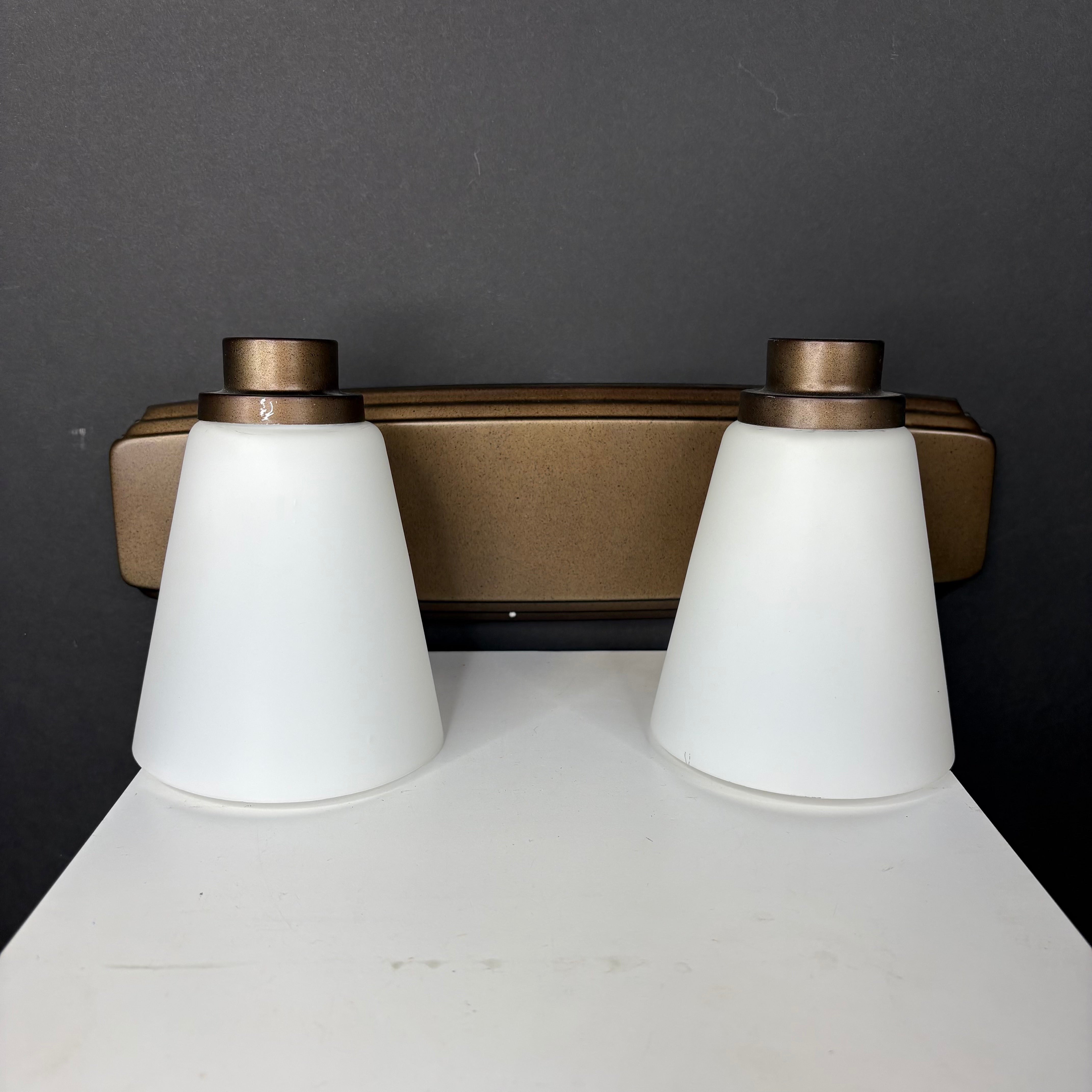 Dolan Lighting 2-Light Bronze with Milk Glass Shades Vanity Wall Sconce 16”x 6.5”x 6.5”