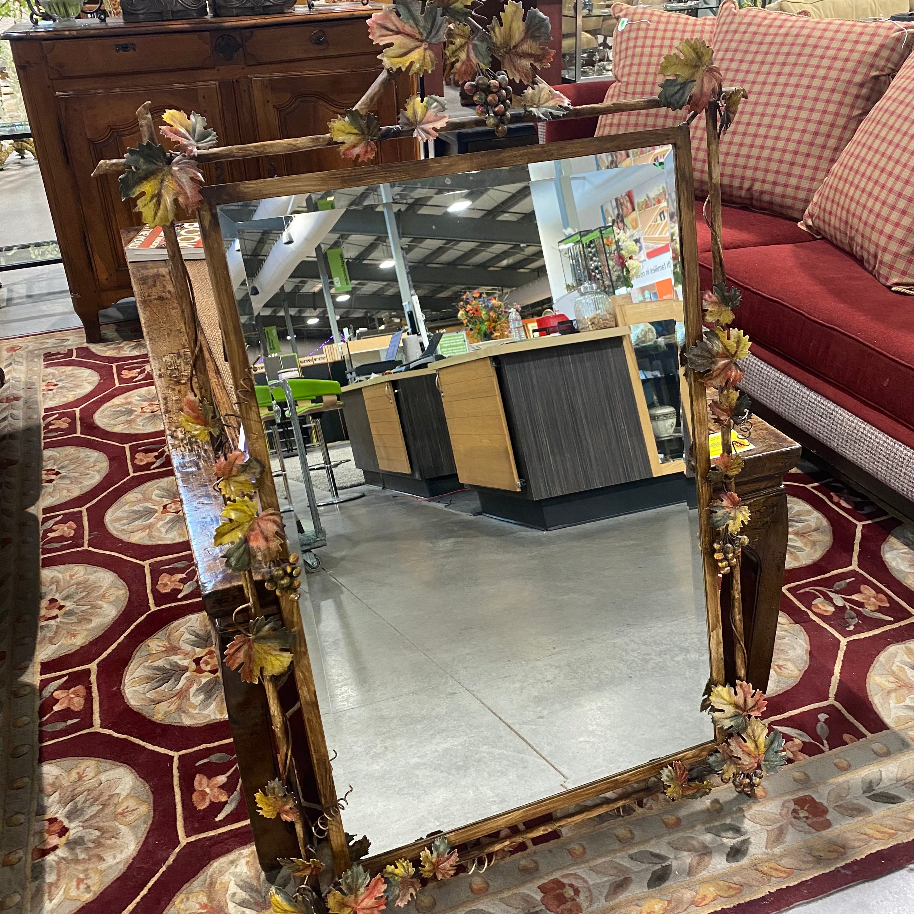 LaBarge Italian Painted Tole Metal Grapevine Beveled Wall Mirror 32"x 48"