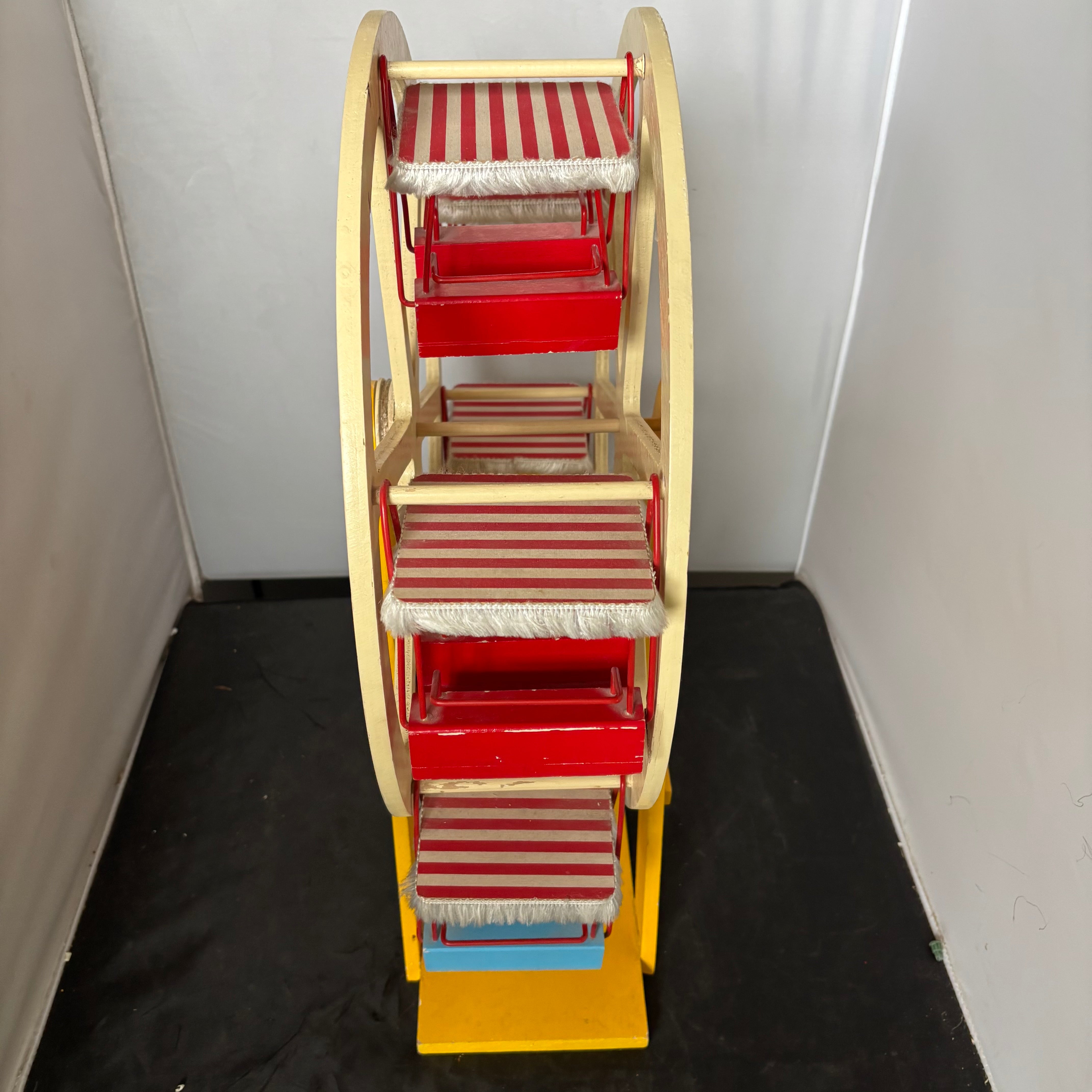 Vintage Handmade Painted Wooden 6 Car Cupcake Ferris Wheel, 17.5" x 8" x 23"