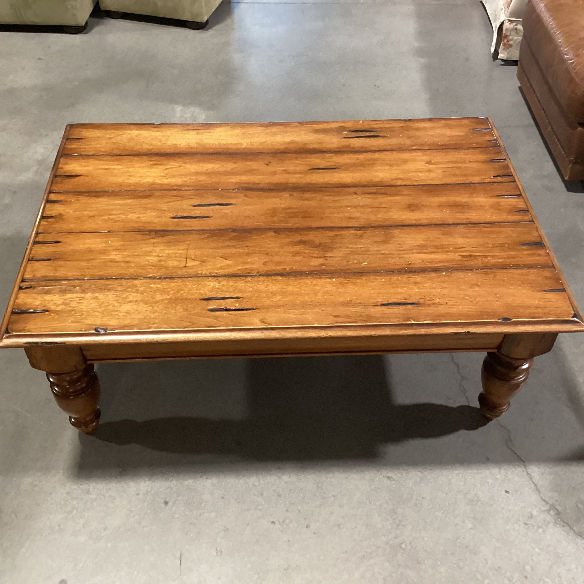 Distressed Finish Carved Wood Coffee Table 50"x 34"x 19"