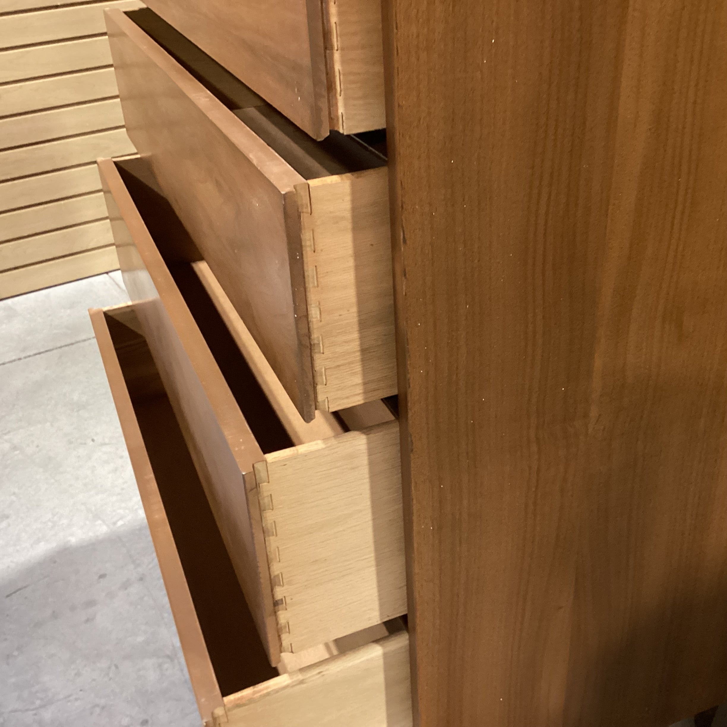 Mid Century Walnut & Veneer 4 Drawer Chest 34"x 18"x 42"