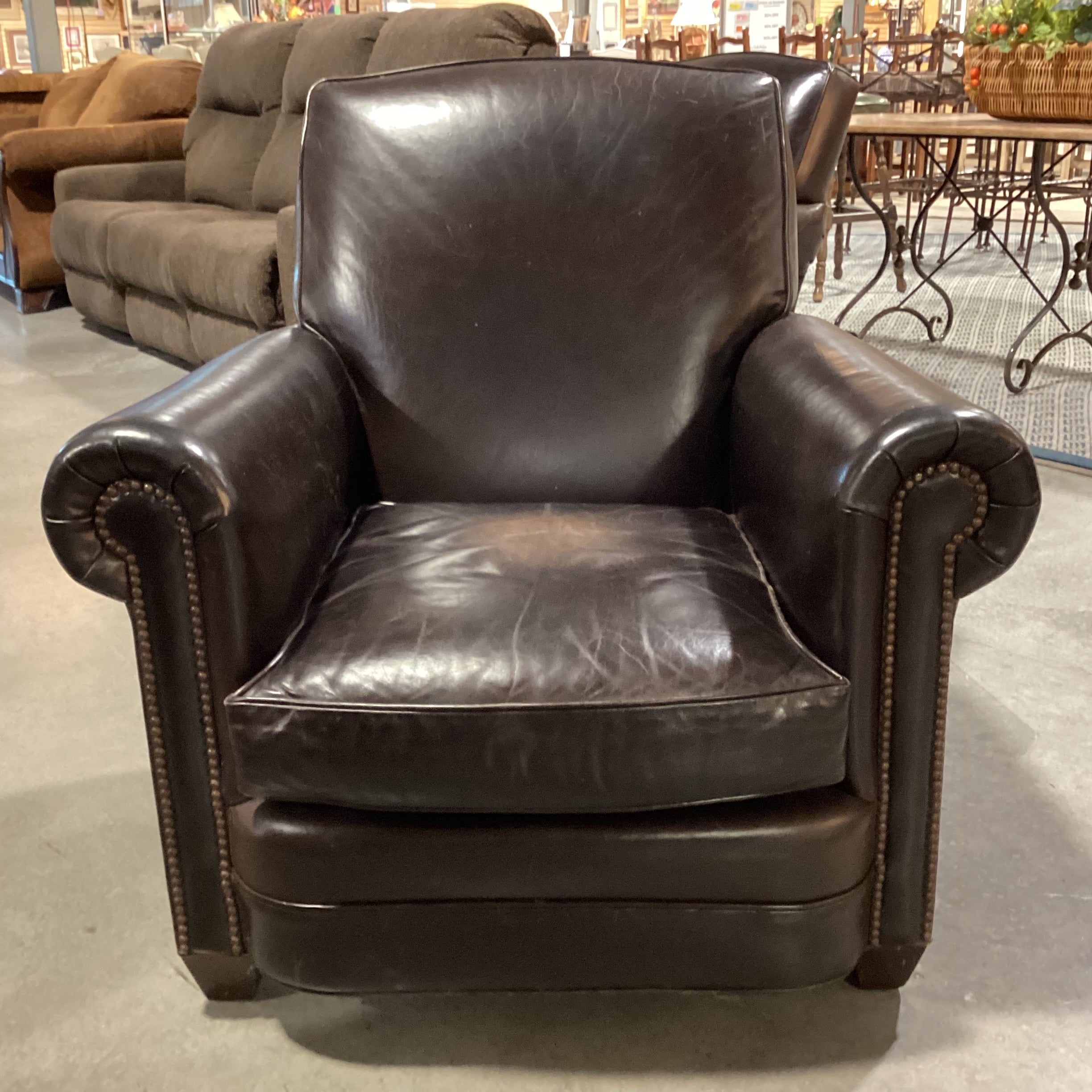 Lee Industries Dark Brown Leather Nailhead Club Chair 37"x 38"x 37"