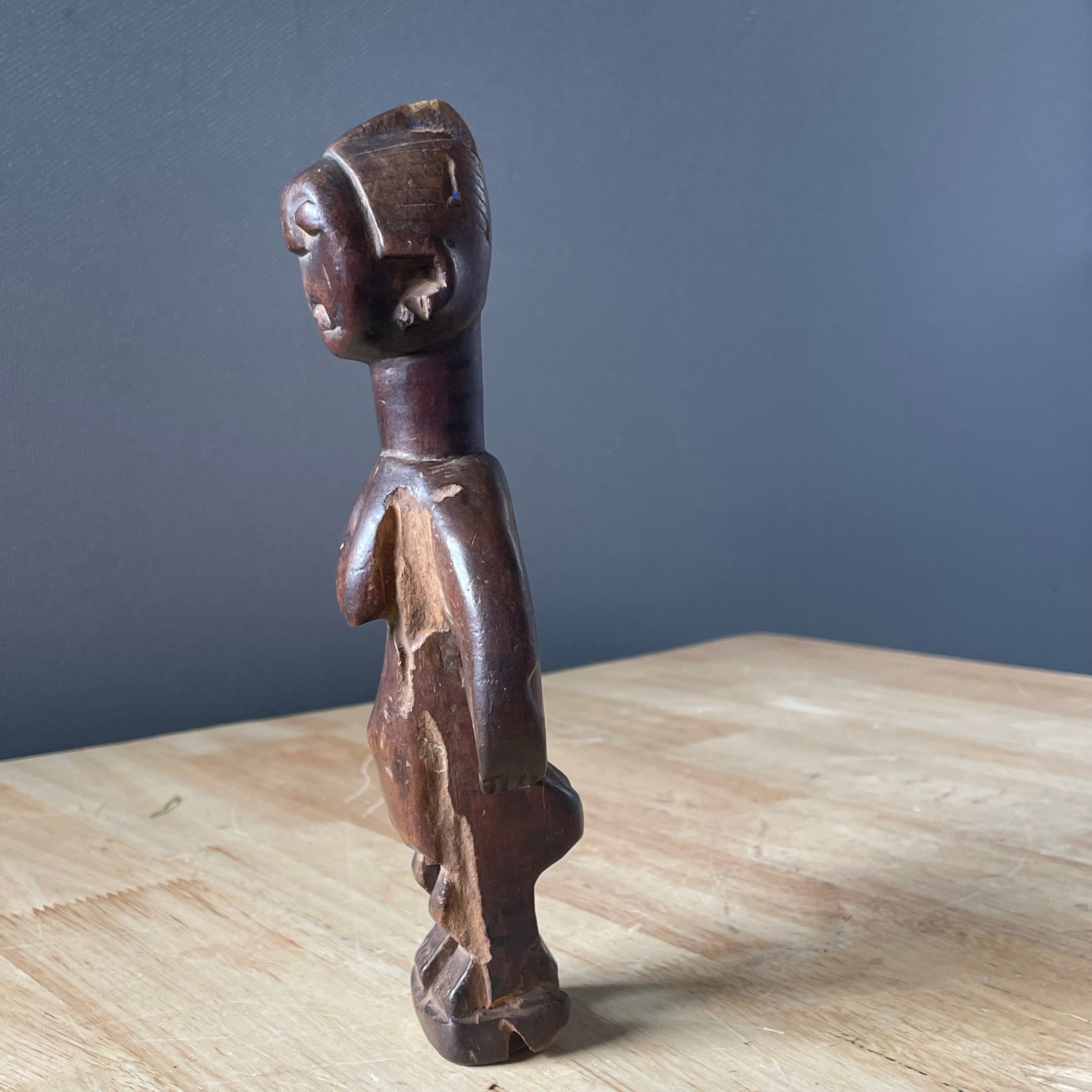 Vintage Nigerian Hand Carved Yoruba Ere Ibeji Twin Figurine, 3.5"x 8"