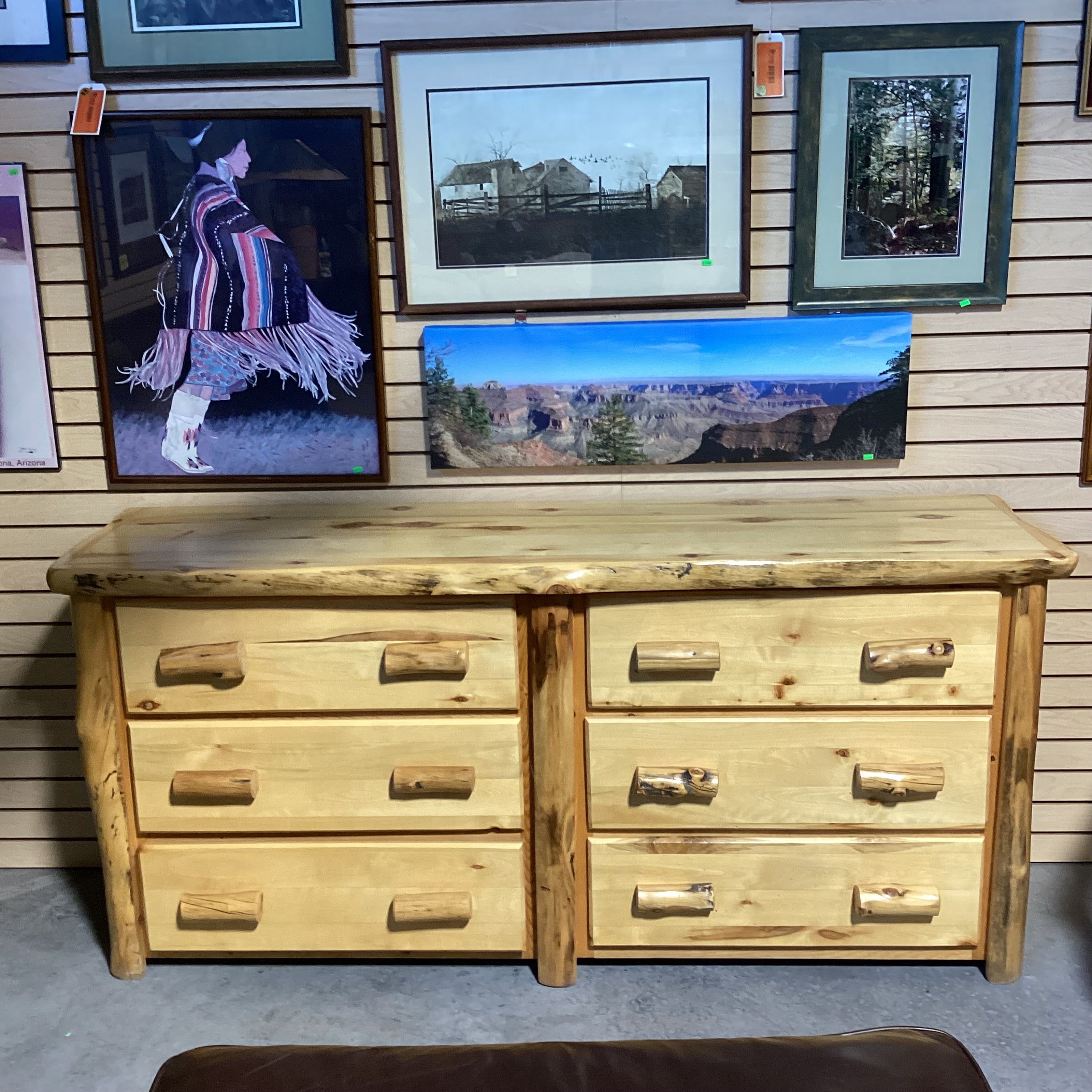 Honey Finish log 6 Drawer Dresser 75"x 21"x 35"