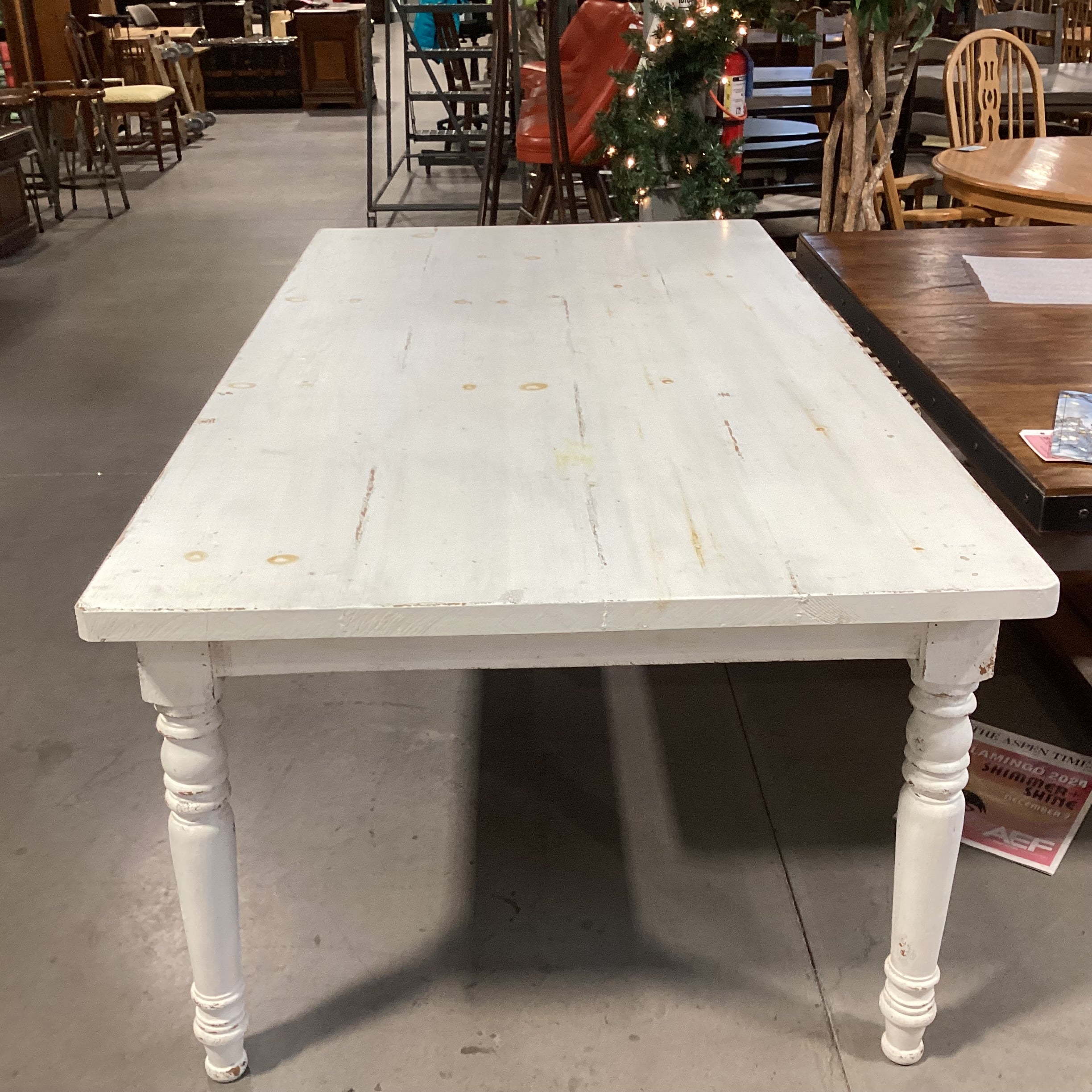 Rustic Farmhouse White Distressed Pine Dining Table 78"x 42"x 30.5"