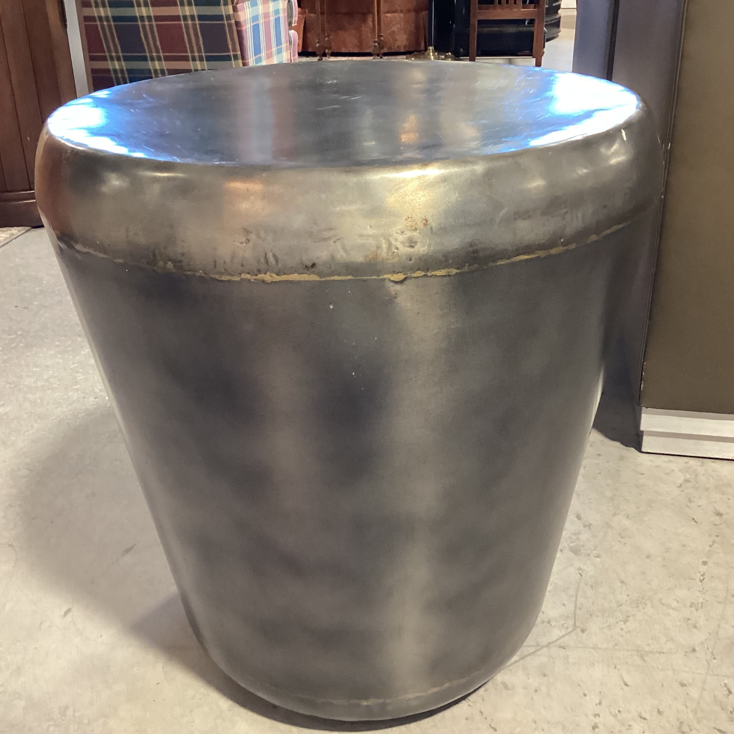Pewter Finish with Gold Weld Like Detail Steel Drum Accent Table 21" Diameter x 22"
