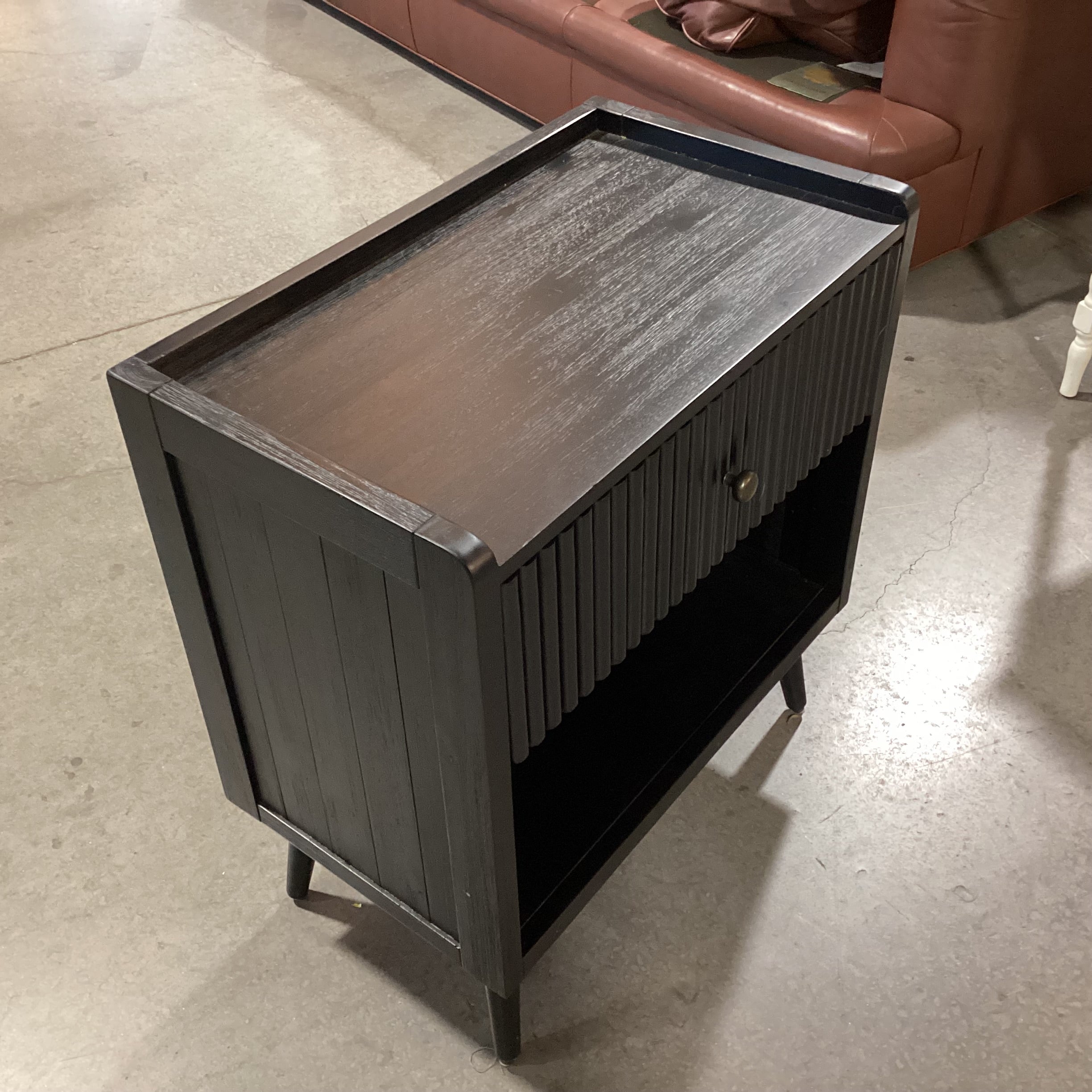 Mid Century Style Black Wood with Ribbed Detail Drawer End Table 24"x 14"x 26,5"