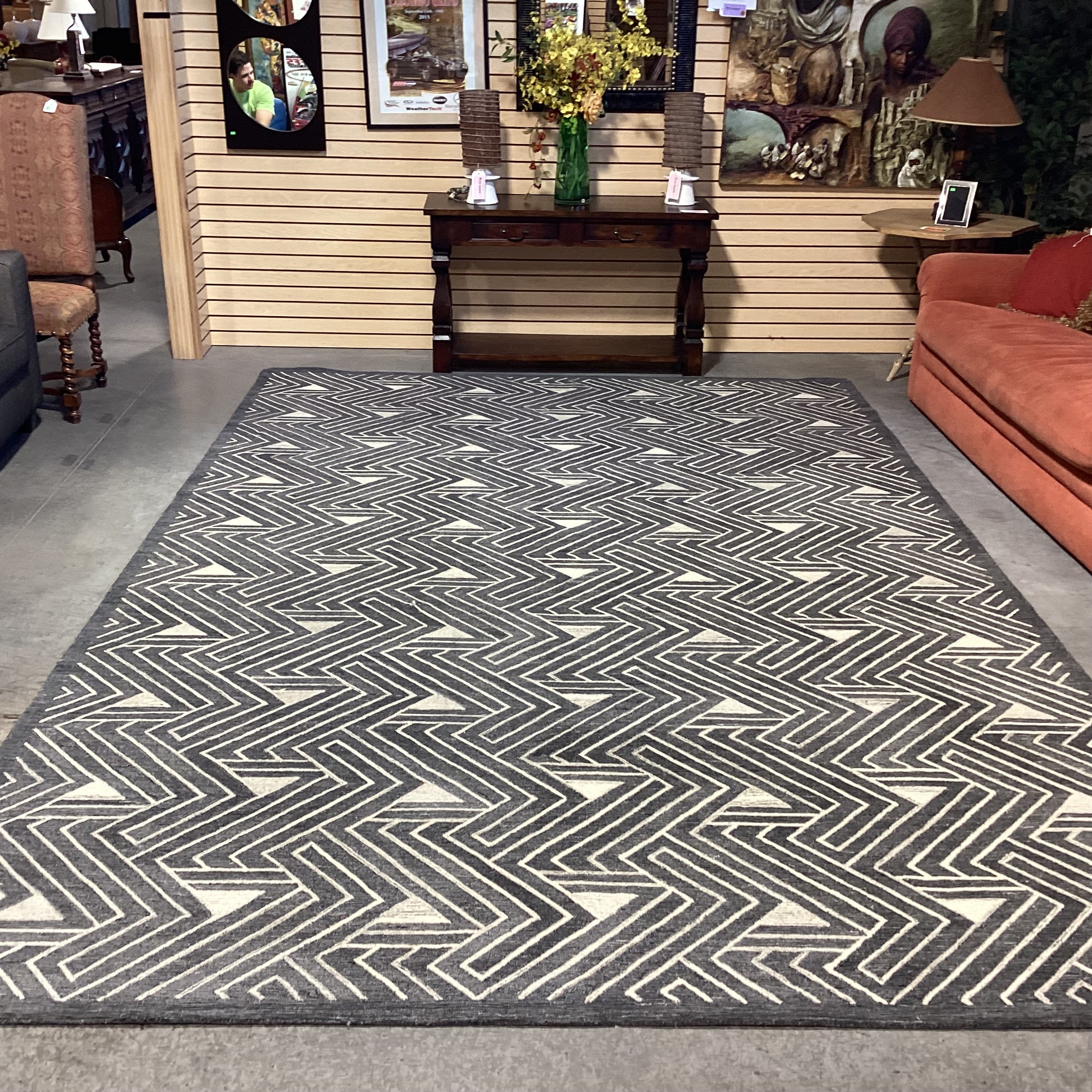 J&J Flooring Custom Fine Hand Tufted Gation Coal All Loop Natural Wool Rug 9'x 14'