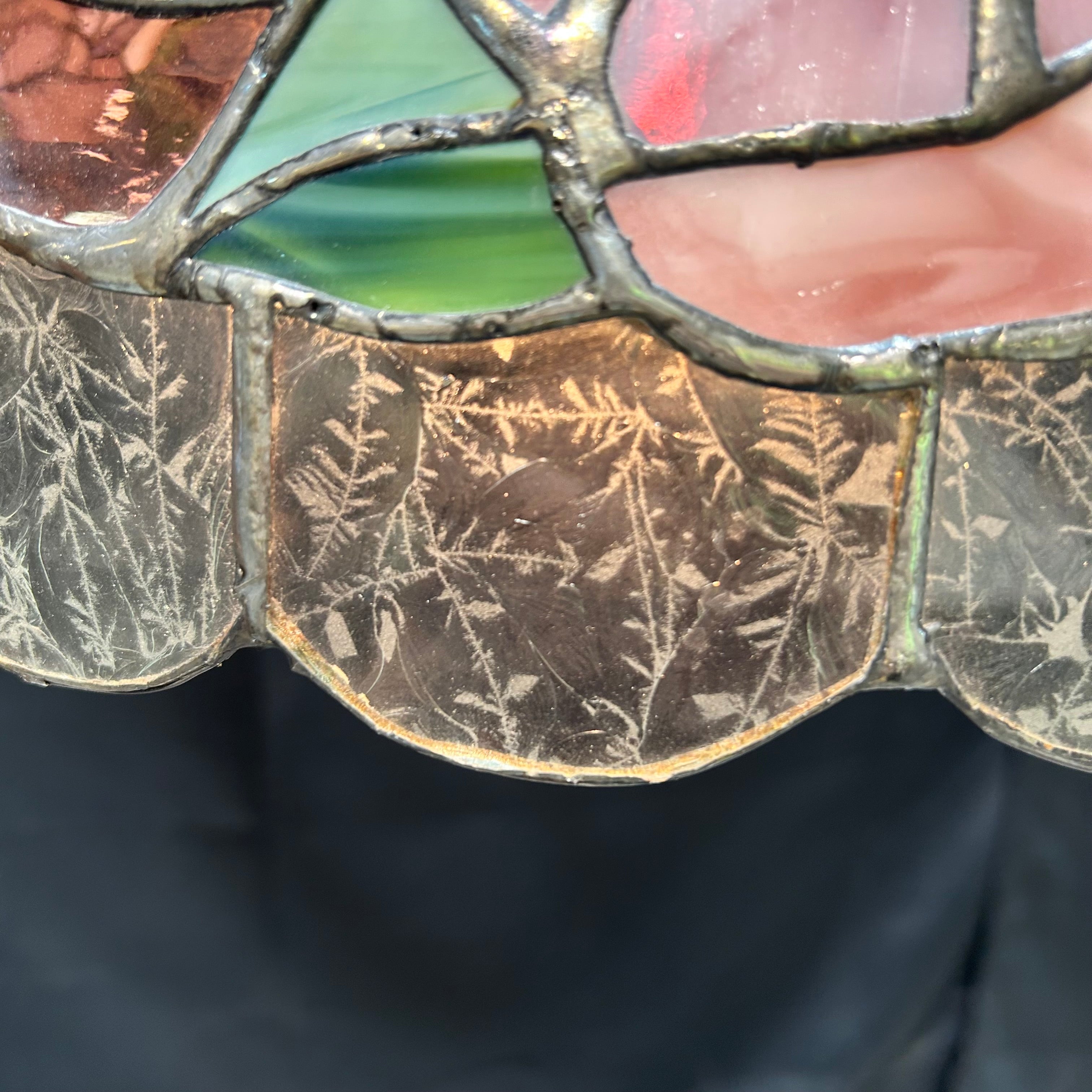 Vintage Tiffany Style Etched Stained Glass Chandelier 20"x 11"
