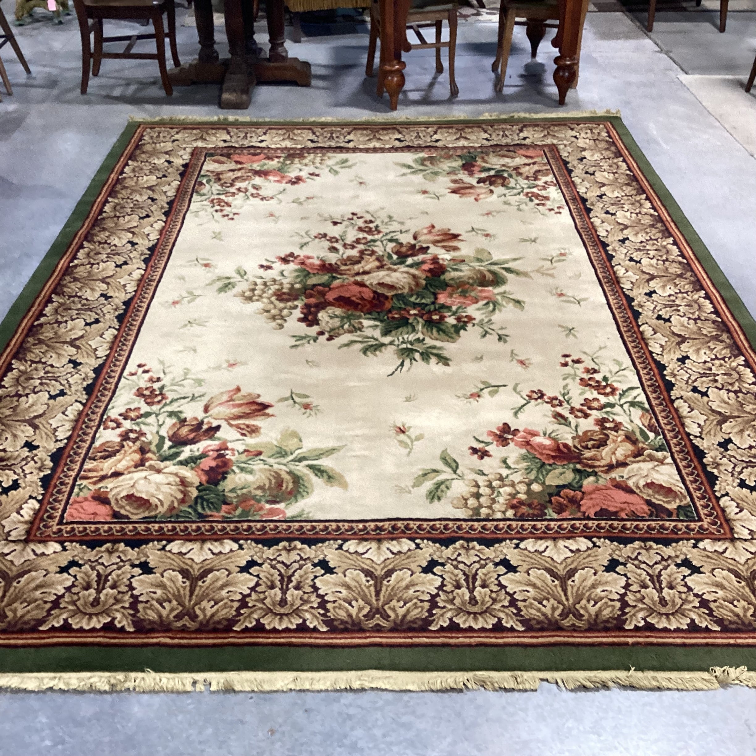 Golden Red & Olive Floral with Fringe Rug 8' x 11'