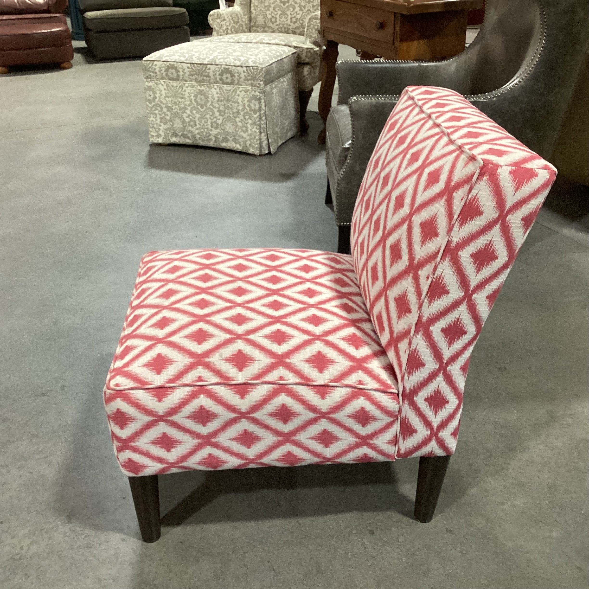 Raspberry Ikat Slipper Style Chair 25"x 31"x 31"