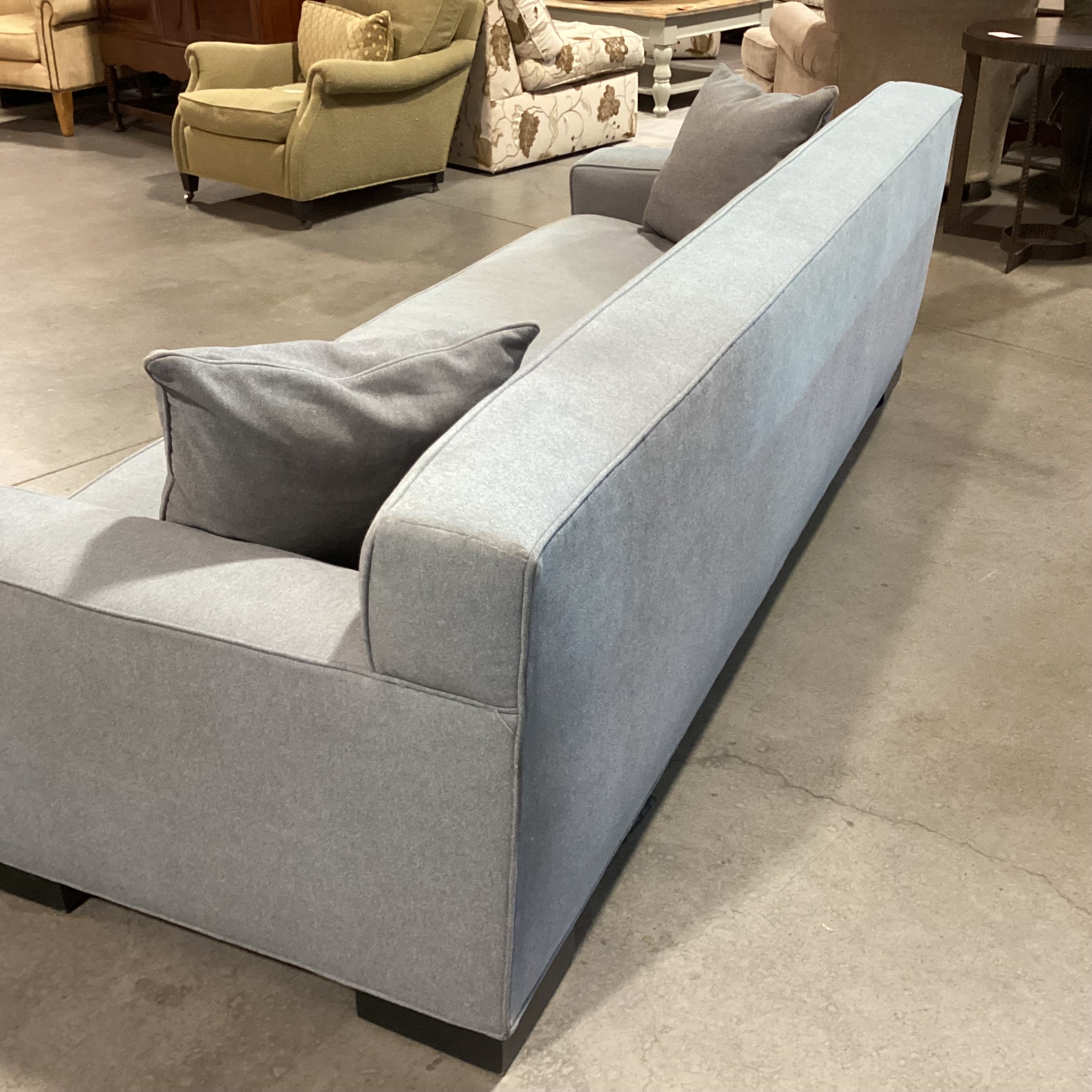 Mid Century Modern Style Blue Grey Wool Button Tufted Back Long Sofa 98"x 36"x 30"