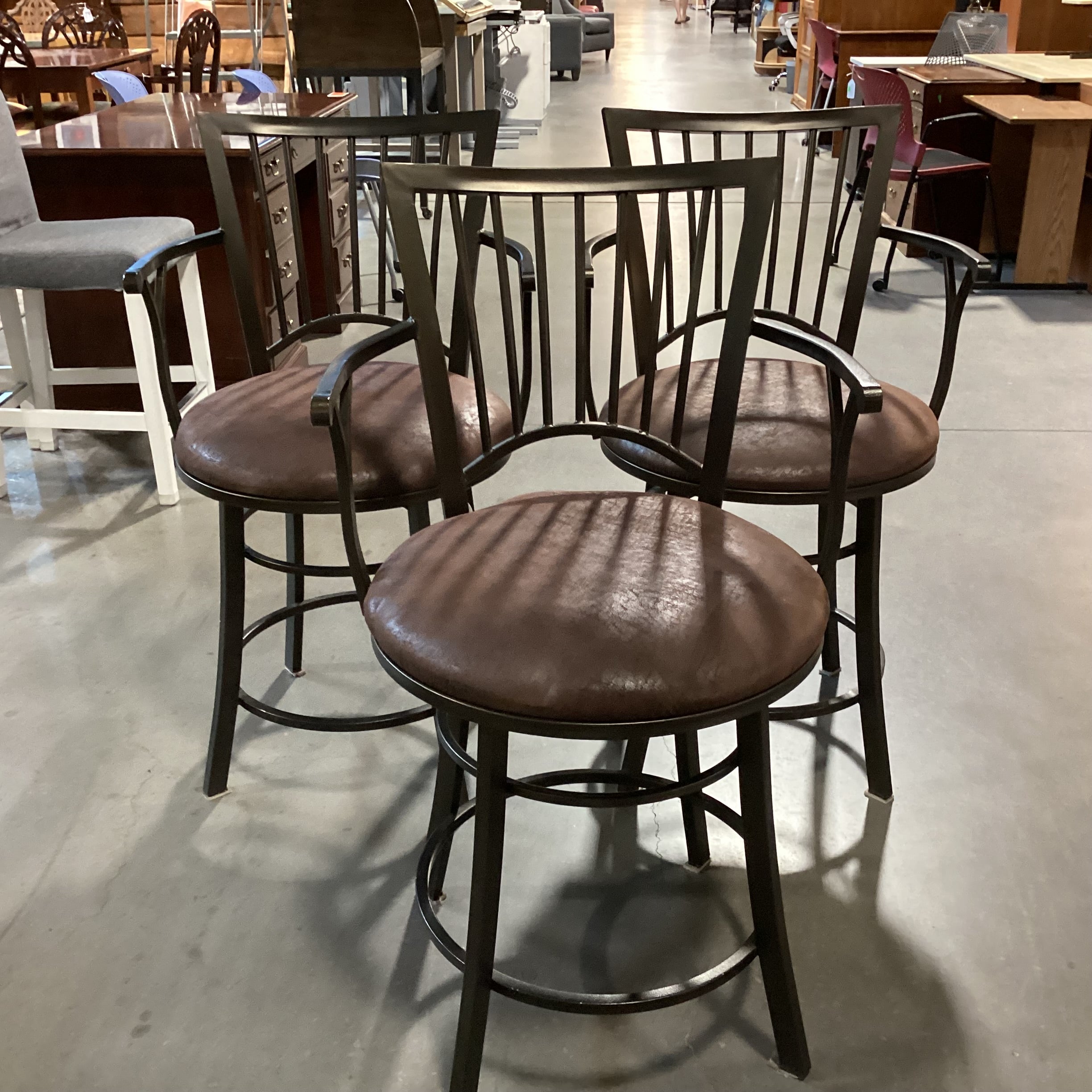 SET of 3 Iron & Textured Ultra Suede Swivel Barstools 24"