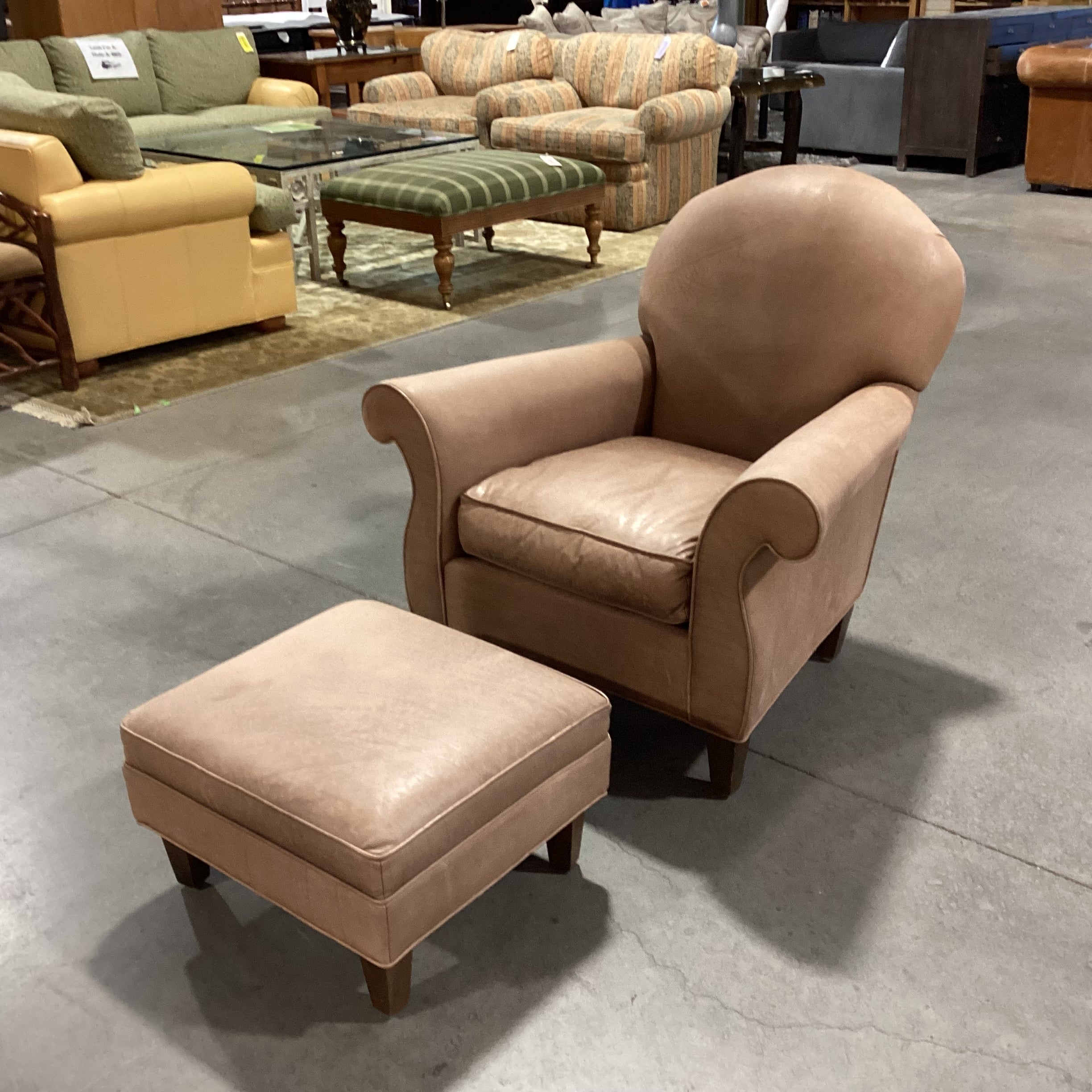 Tan Leather with Ottoman Club Chair 38"x 38"x 36"
