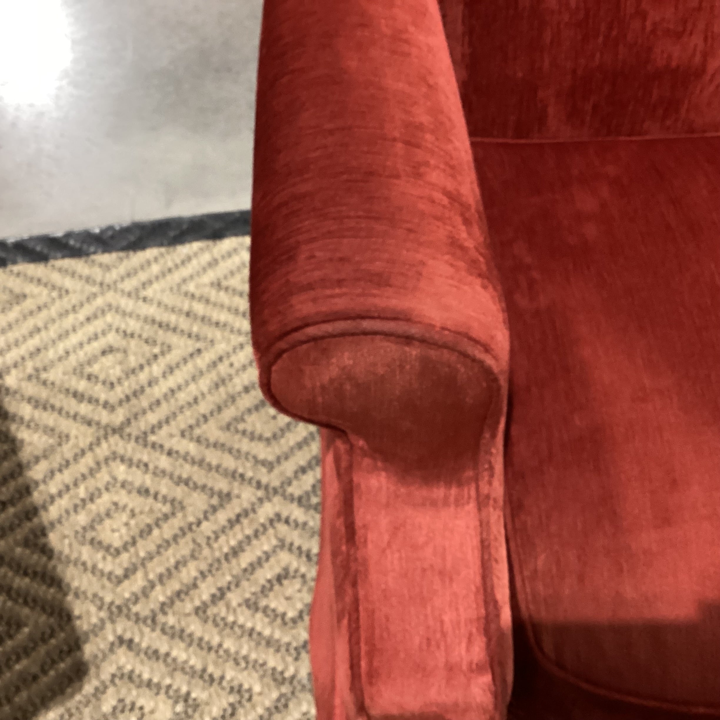 Red Ribbed Velvet Recliner Chair 34"x 36"x 38"