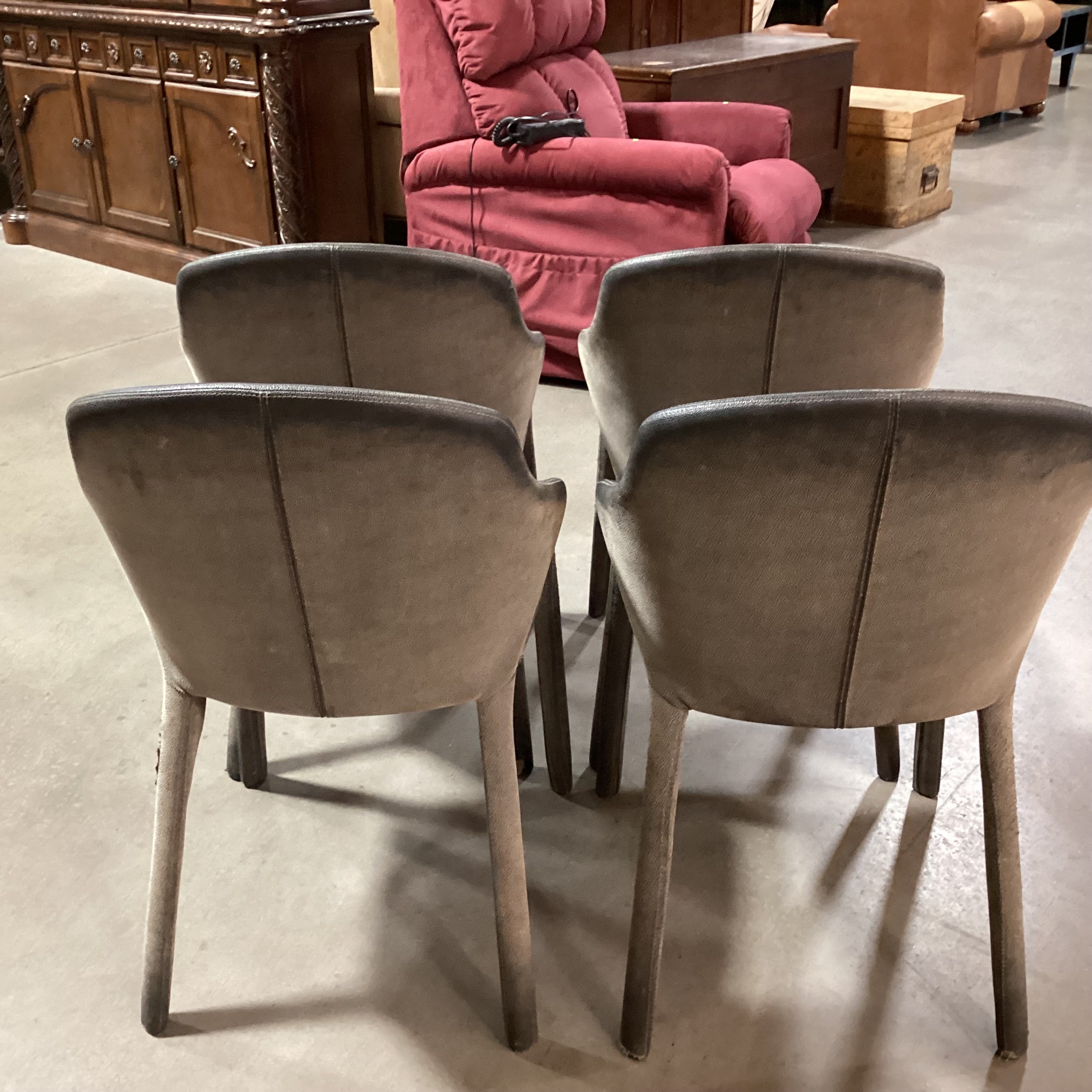 SET of 4 Dom Italia Distressed Grey Shagreen Style Leather Opera Dining Chairs 21"x 20"x 33"