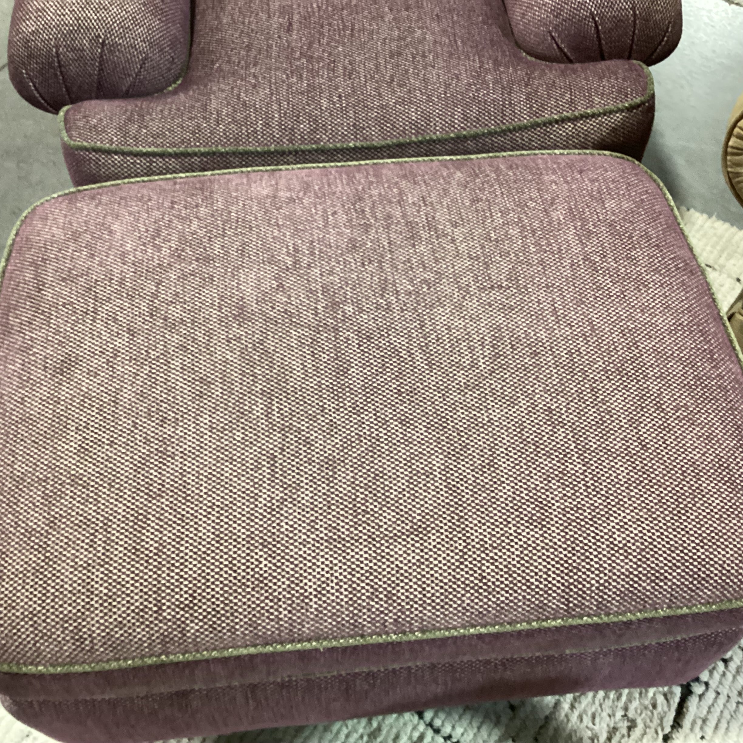 D. Langston Custom Purple & Cream Woven With Green Piping Down Mix With Ottoman Chair 40"x 36"x 28"