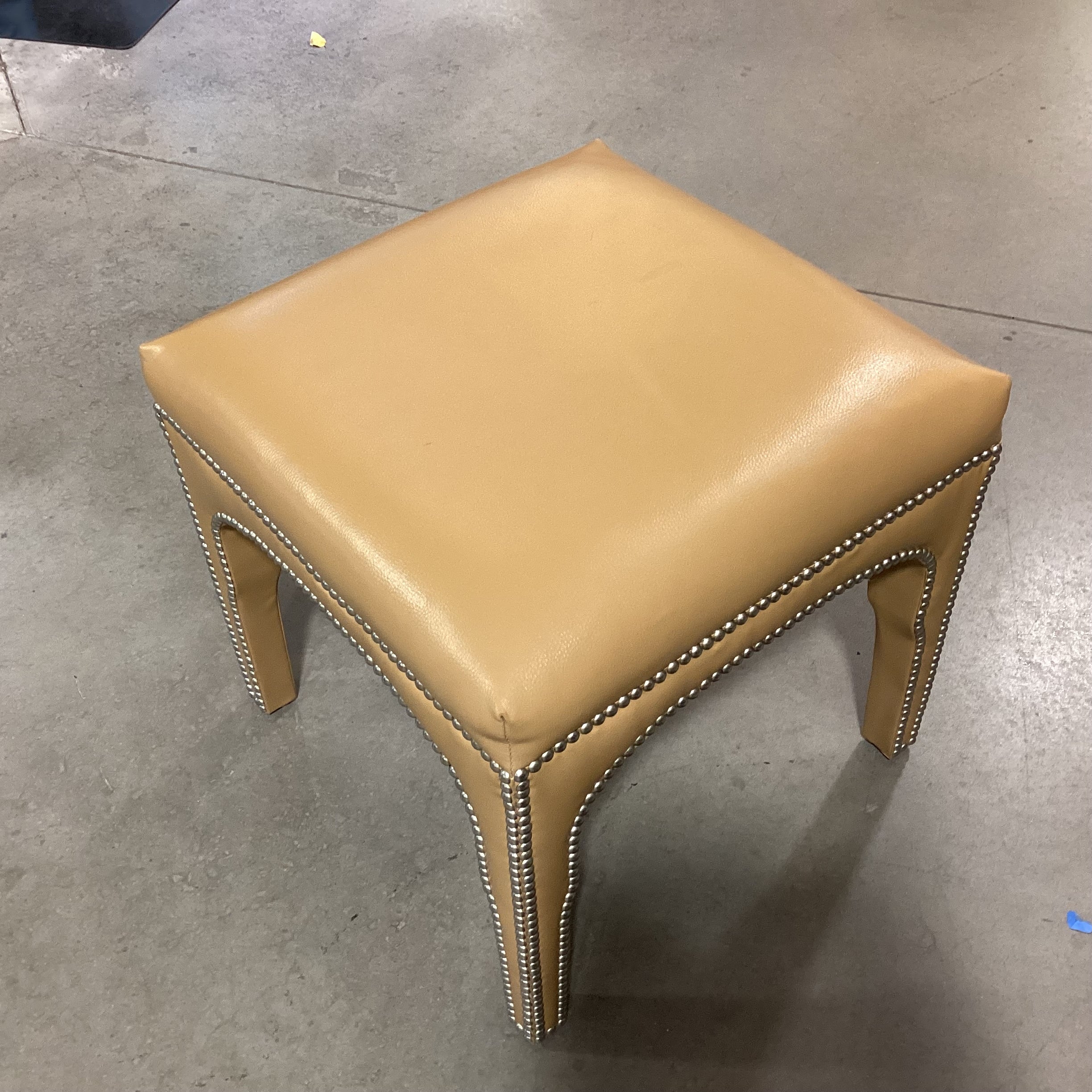 Tan Faux Leather Nailhead Stool Ottoman 21"x 21"x 20.5"