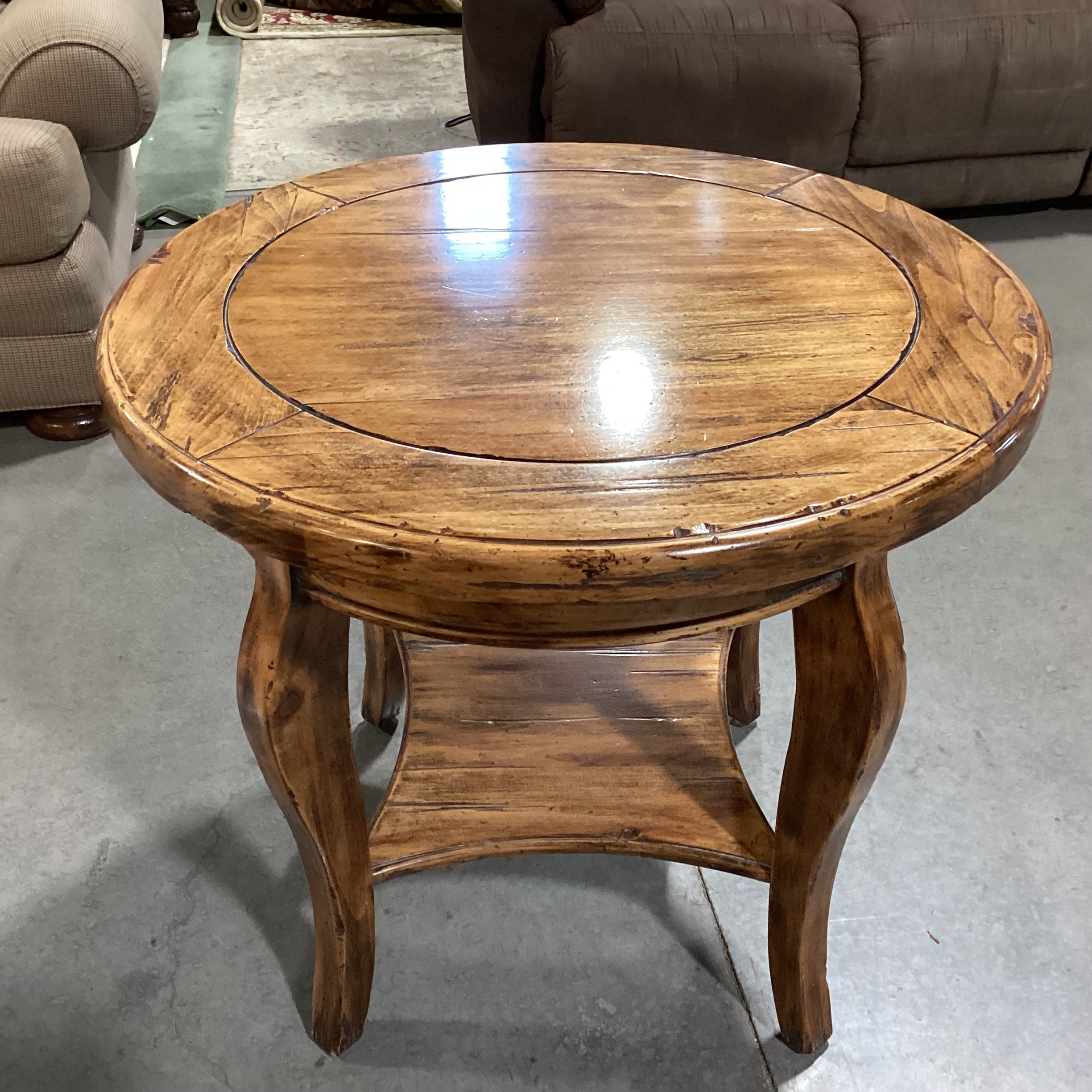 Custom Finished Distressed Solid Wood Round 2 Tiered Accent Table 30" Diameter x 28"